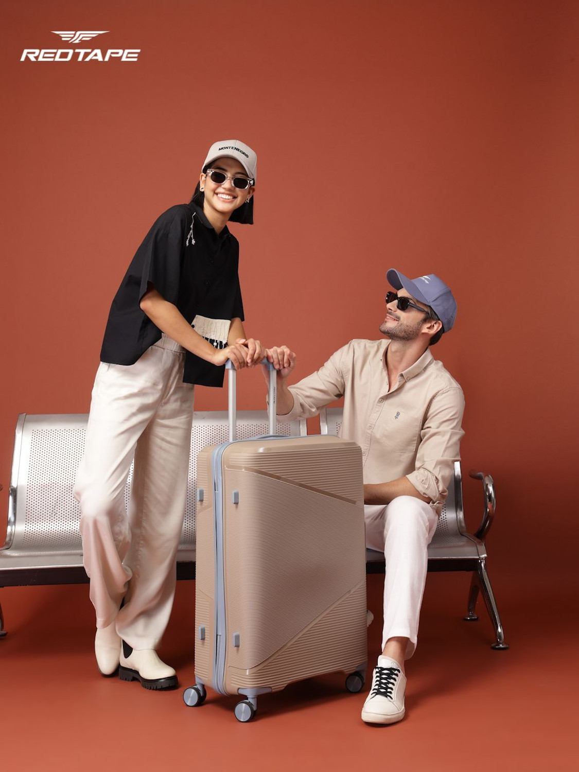 Image of Red Tape Unisex 100L Polypropylene Hard Trolley Bag With Mobile Holder Check-in Suitcase 8 Wheels - 28 inch