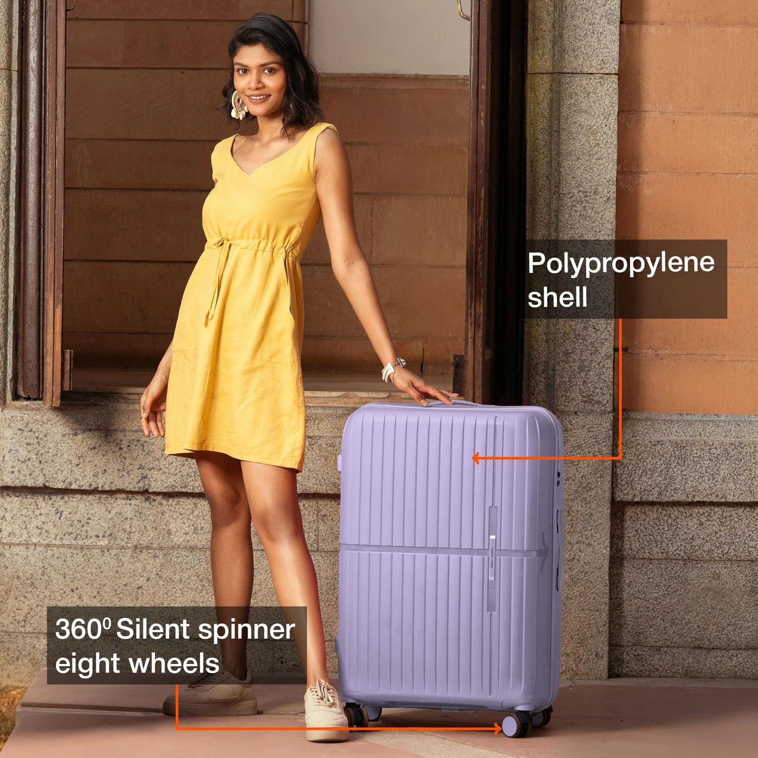 Image of NASHER MILES Springfield HardSide Polypropylene Set of 2 Pastel Purple Trolley Bag(65&75cm) Check-in Suitcase 8 Wheels - 28 inch