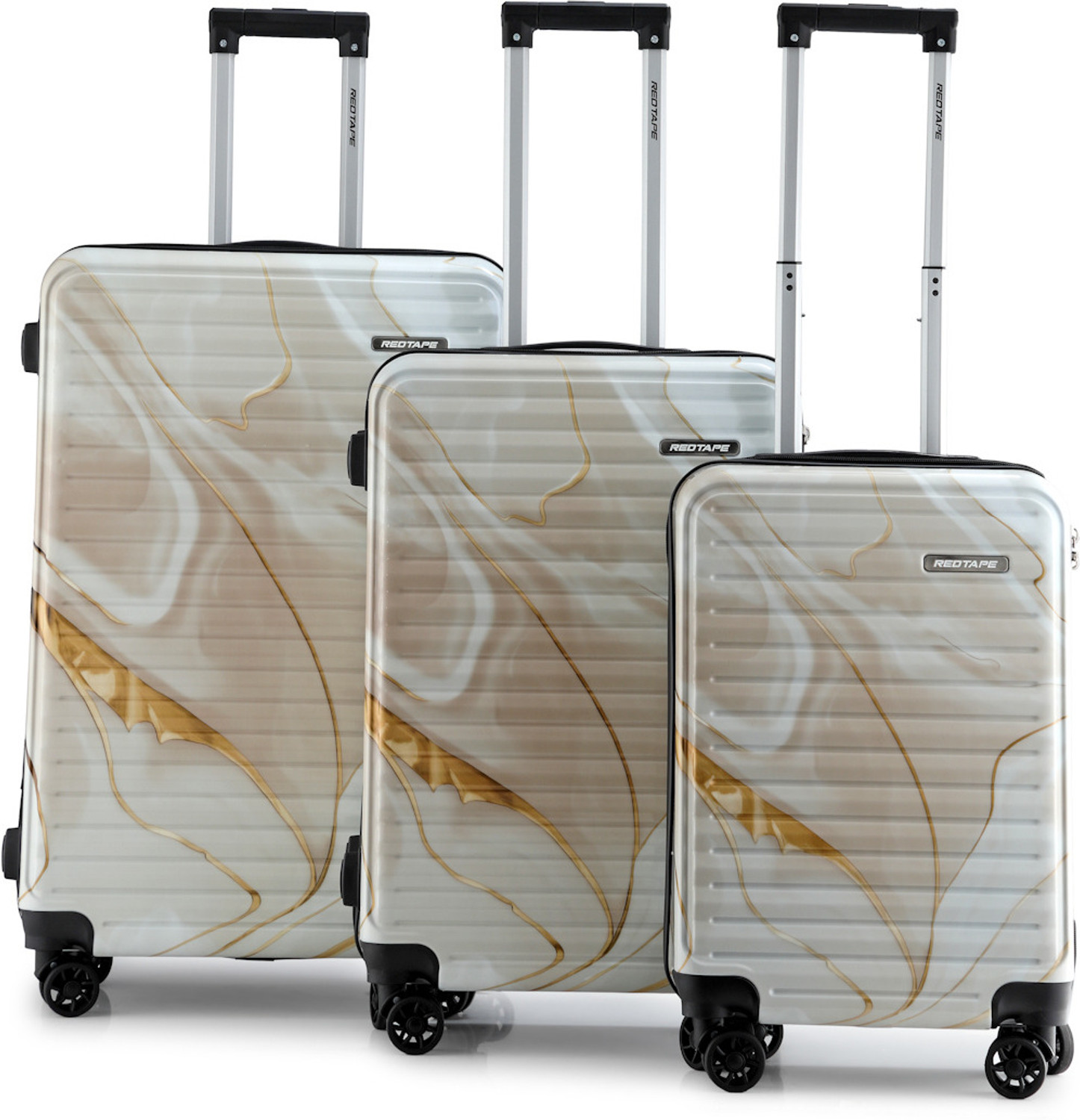 Image of Red Tape Unisex Polycarbonate Hard Trolley Bag (Large 76 cm + Medium 66 cm + Small 56 cm) Cabin & Check-in Set 8 Wheels - 28 inch