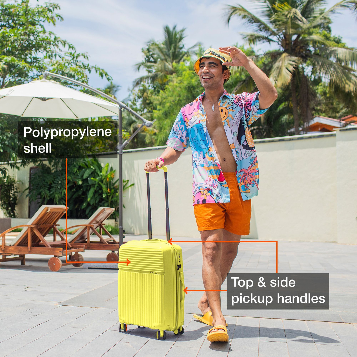 Image of NASHER MILES Krabi Expander Hardside Polypropylene Cabin Yellow 55cm Trolley Bag Expandable Cabin Suitcase 8 Wheels - 20 inch