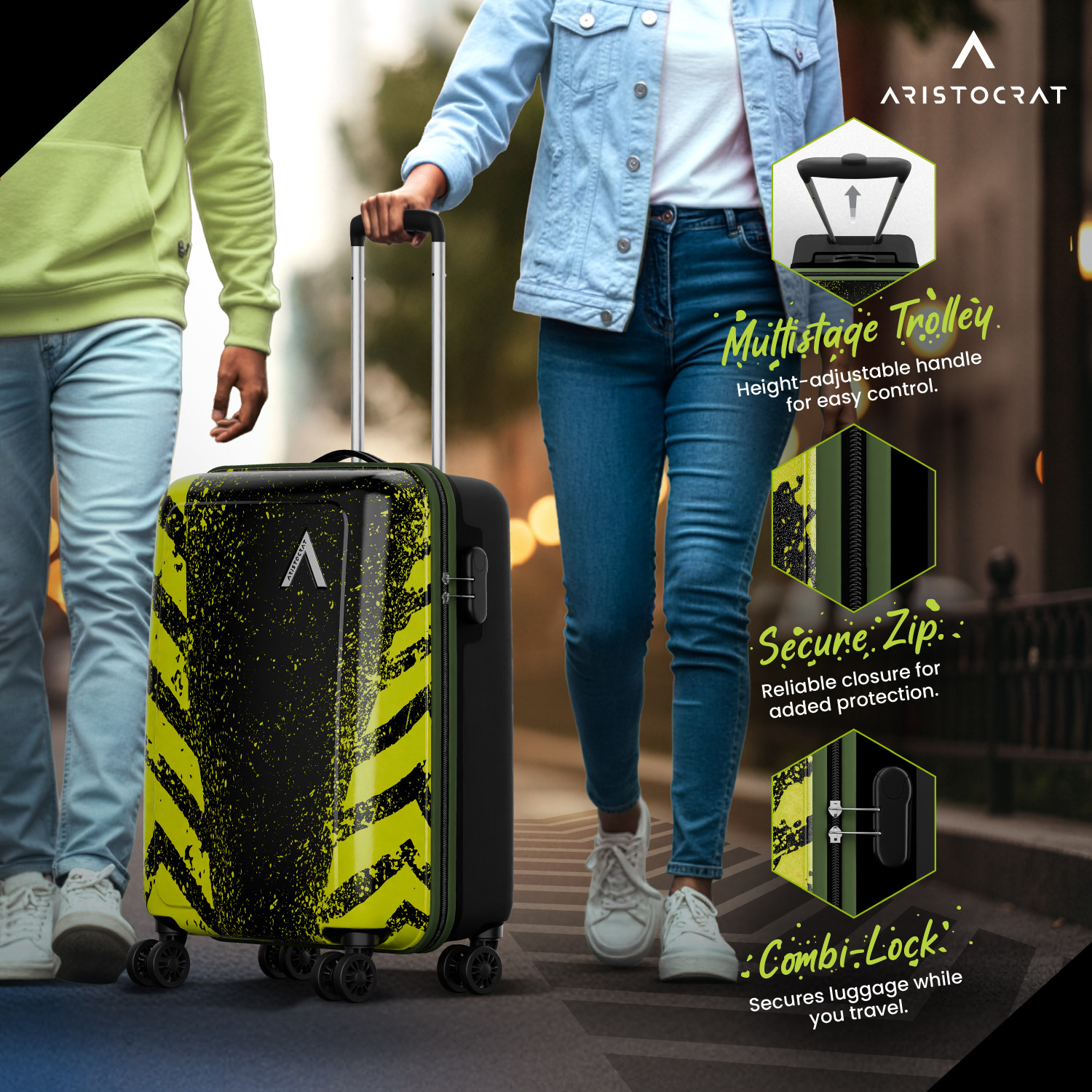 Image of ARISTOCRAT by VIP Crossway Polycarbonate | Trolley Bag With Combination Lock Cabin Suitcase 8 Wheels - 21 Inch