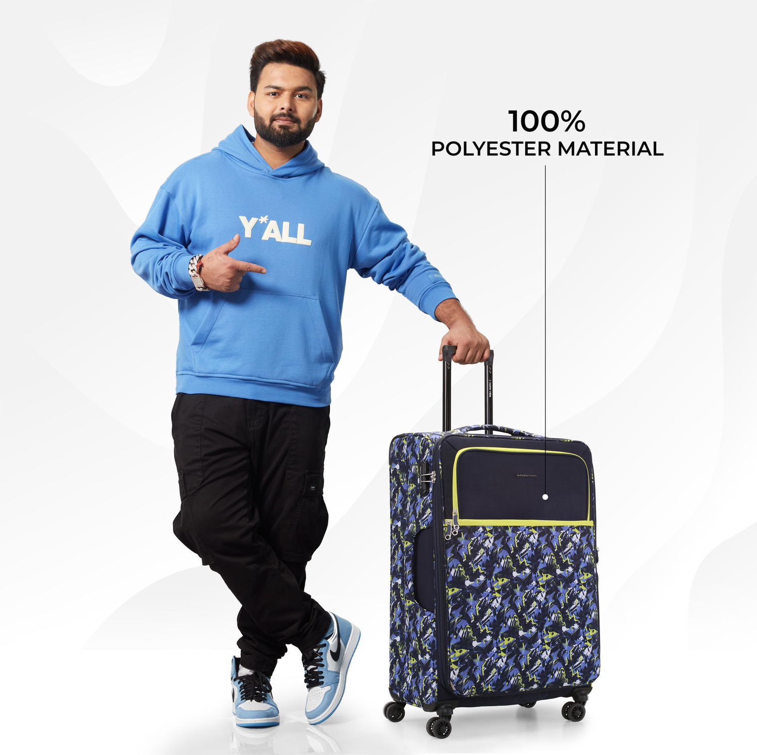 Image of NASHER MILES Bristol Polyester Luggage Set of 3 Printed Trolley Bags (55, 65 & 75cm) Expandable Cabin & Check-in Set 8 Wheels - 28 inch