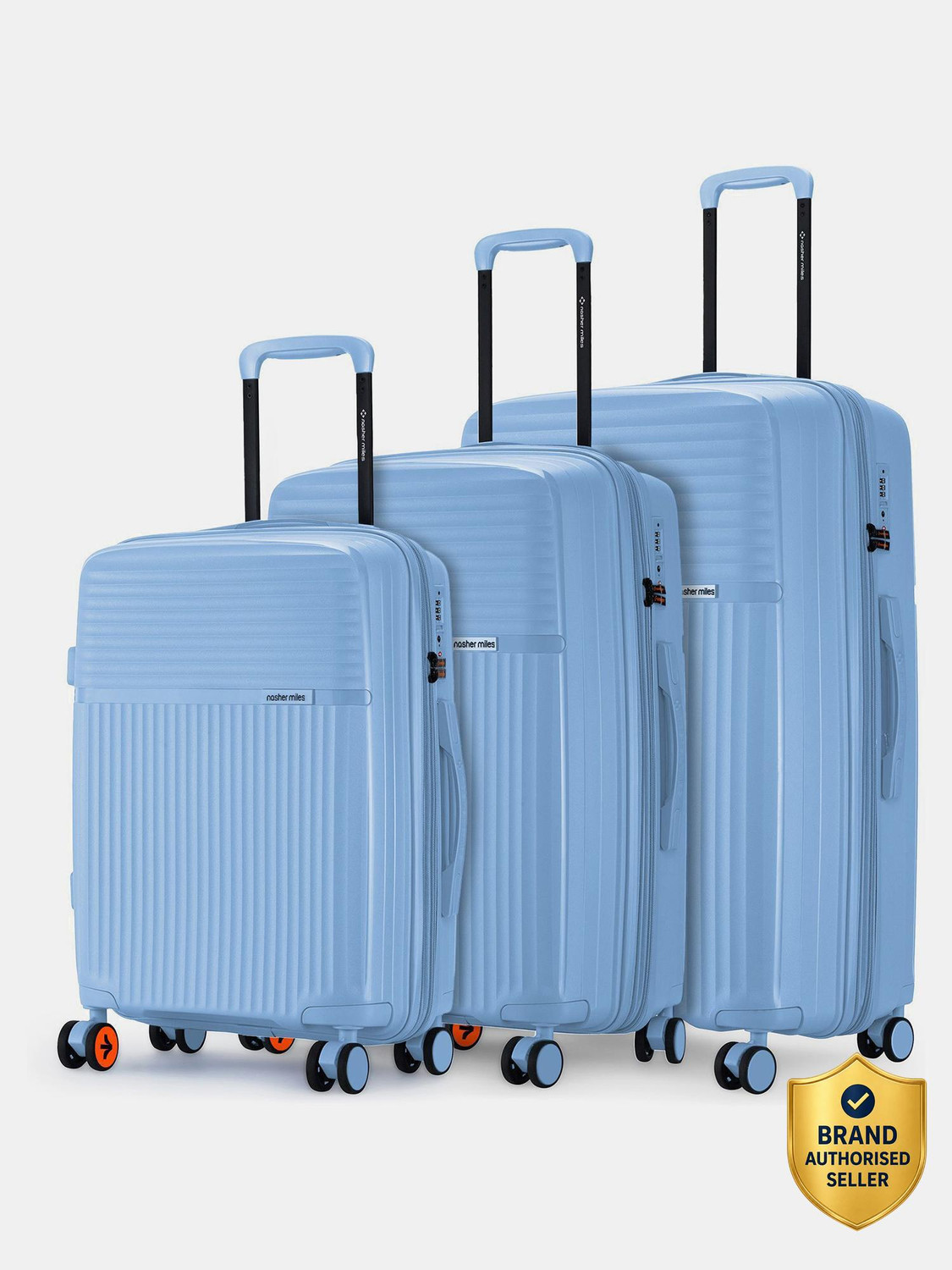 Image of NASHER MILES Krabi Expander Hardside Polypropylene Steel Blue Trolley Bag(55,65&75cm) Expandable Cabin & Check-in Set 8 Wheels - 28 inch