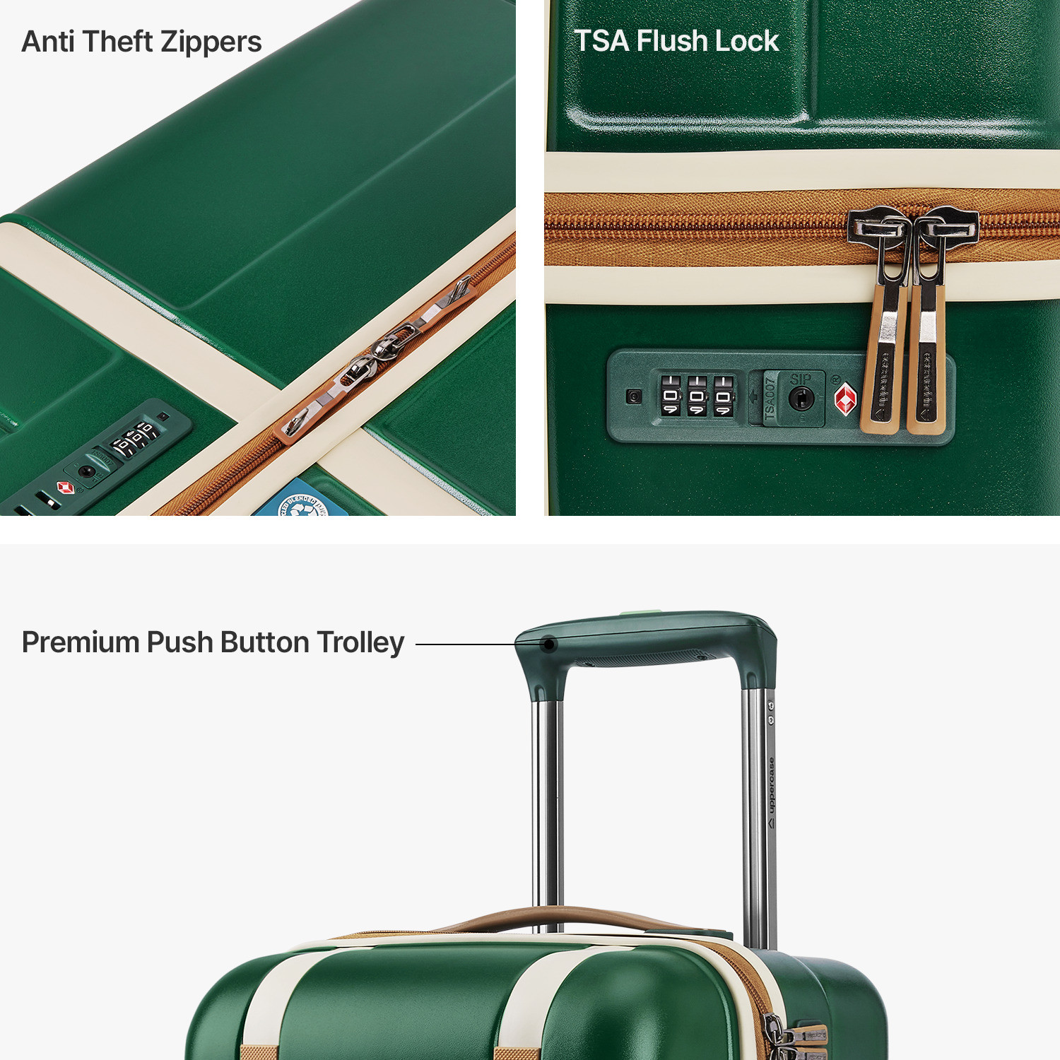 Image of Uppercase Chester Cabin Court Green Hard Luggage with Organized Interior & Dual Wheels Expandable Cabin Suitcase 8 Wheels - 23 inch