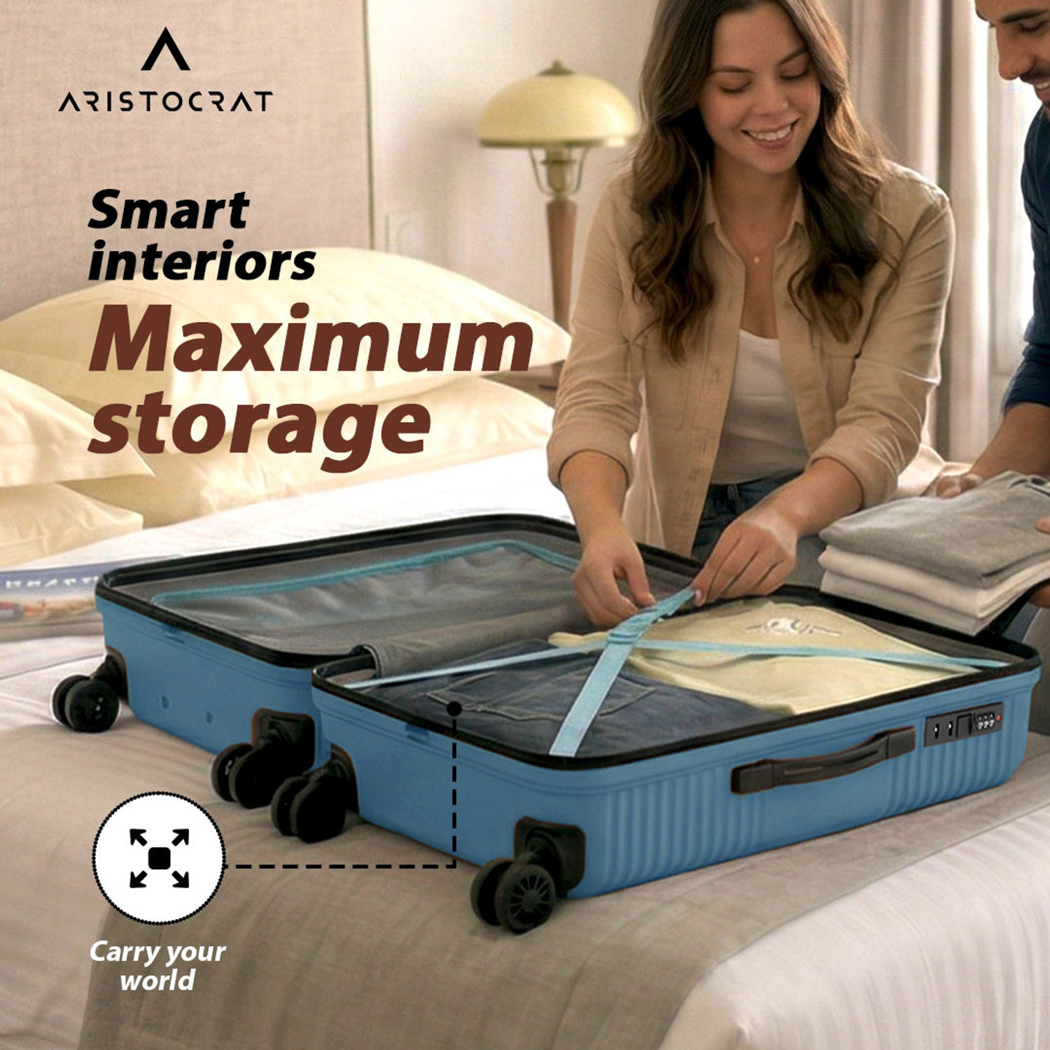 Image of ARISTOCRAT Crystal Check-in Trolley Bag | Medium Hard Luggage with Flushed Combination Lock Check-in Suitcase 8 Wheels - 26 Inch