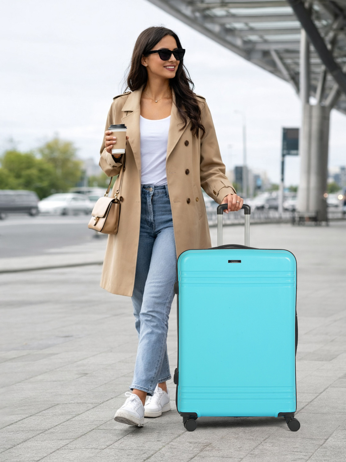 Image of Teakwood Leathers Unisex Textured Set of 3 Trolley Bag (Small-Medium-Large, Aqua green) Cabin & Check-in Set 8 Wheels - 30 inch