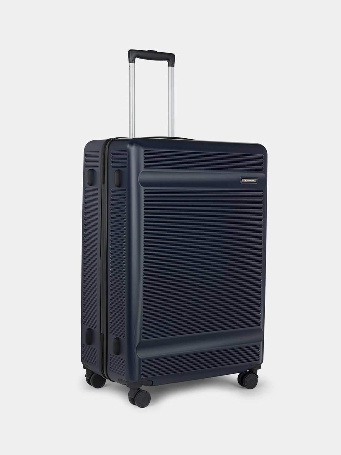 Image of SWISS MILITARY Large Check-in Suitcase (79 cm) 8 Wheels - PASCAL Striped Polycarbonate Trolley Bag with Wet Pocket and Anti-Theft Zippers - Blue