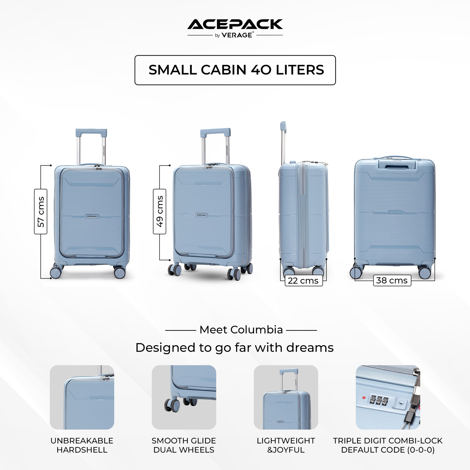 Image of ACEPACK Columbia LTC Cabin Suitcase 8 Wheels - 20 Inch