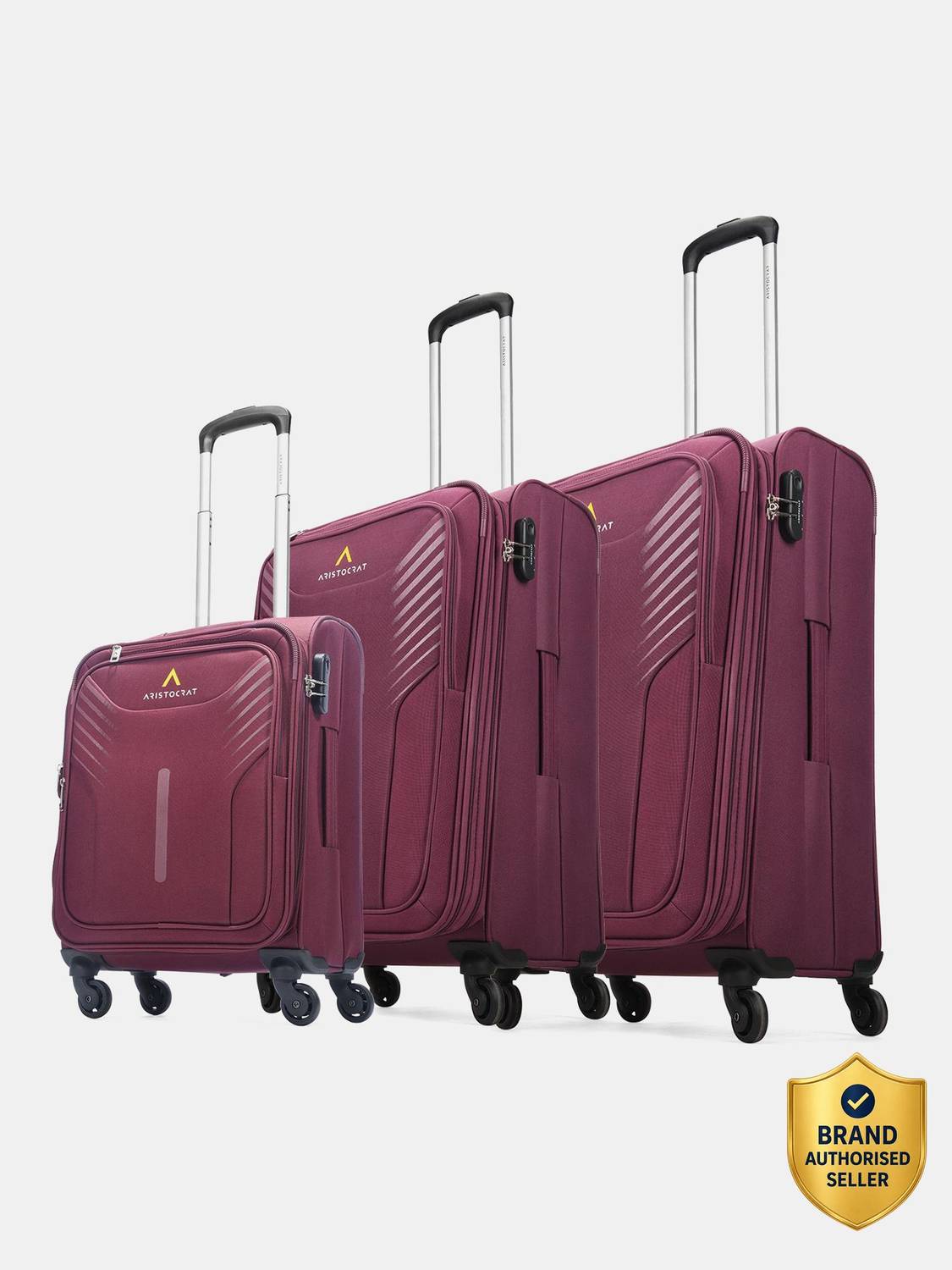 ARISTOCRAT SKYWAY 4W STR Set of 3 (Small 55cm|Medium 69cm| Large 79cm) (E) MRN Expandable Cabin & Check-in Set 4 Wheels - 19 Inch