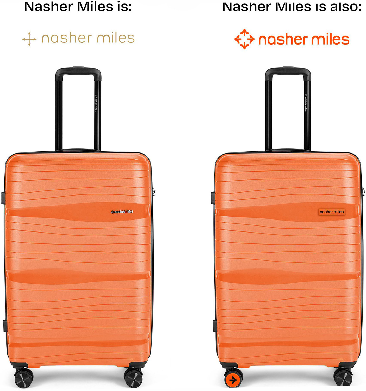 Image of NASHER MILES Nicobar Hard-Sided Dual Tone Luggage Set of 3 Orange and Blue (55, 65 & 75 cm) Cabin & Check-in Set 8 Wheels - 28 inch