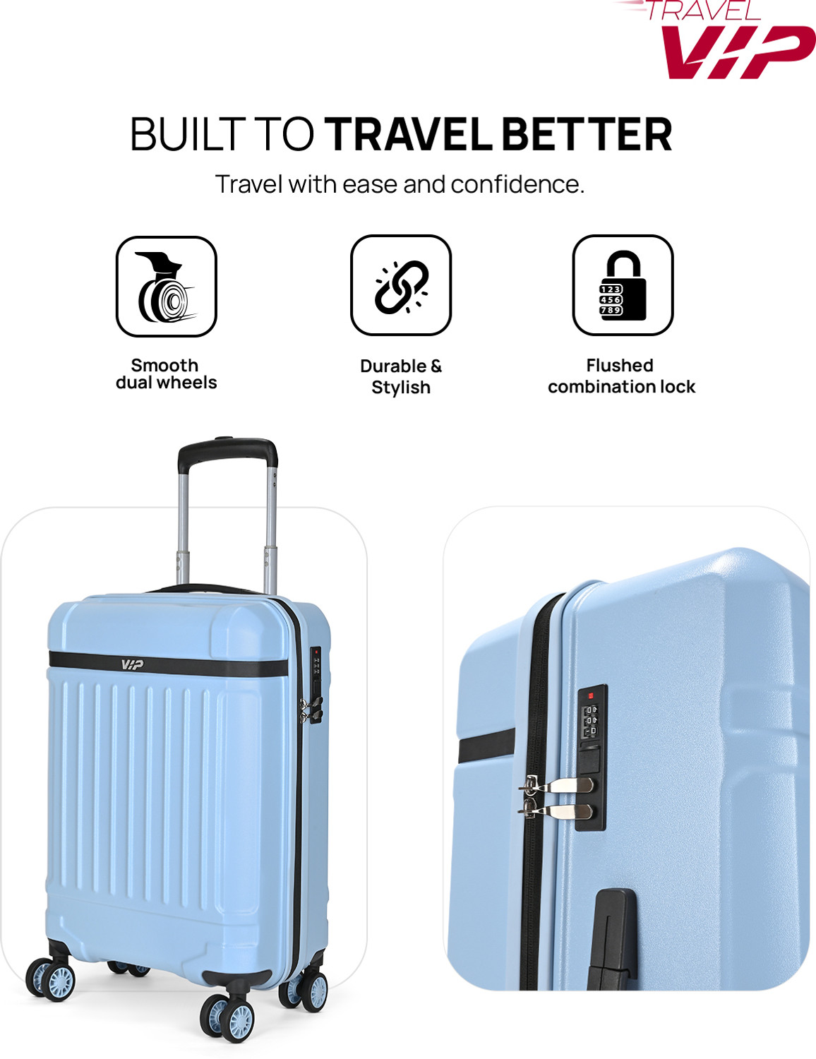 Image of VIP Bastion Cabin Trolley Bag | Hard Luggage with Flushed Combination Lock Cabin Suitcase 8 Wheels - 22 Inch