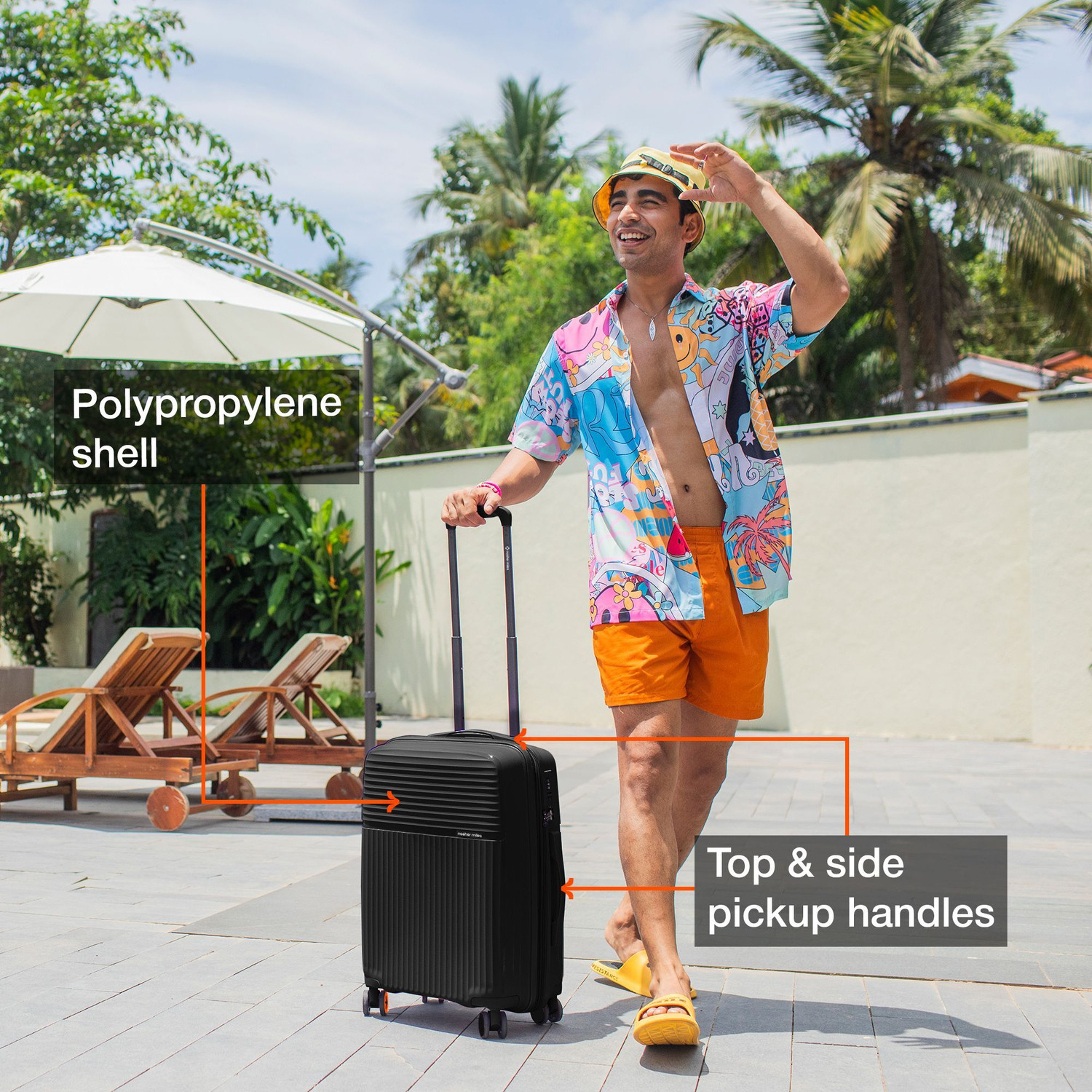 Image of NASHER MILES Krabi Expander Hardside Polypropylene Cabin Black 55cm Trolley Bag Expandable Cabin Suitcase 8 Wheels - 20 inch