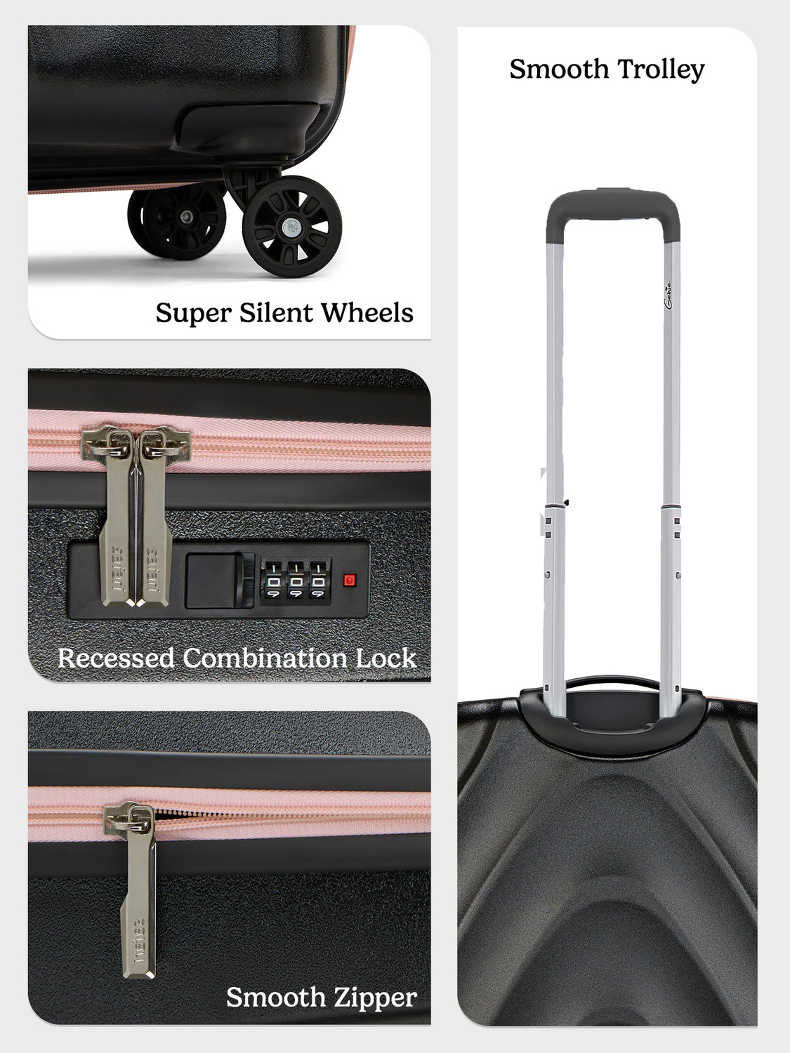 Image of Genie by Safari Daze Hard Luggage with Organized Interiors and Dual Wheels - Cabin - Black Cabin Suitcase 8 Wheels - 22 inch