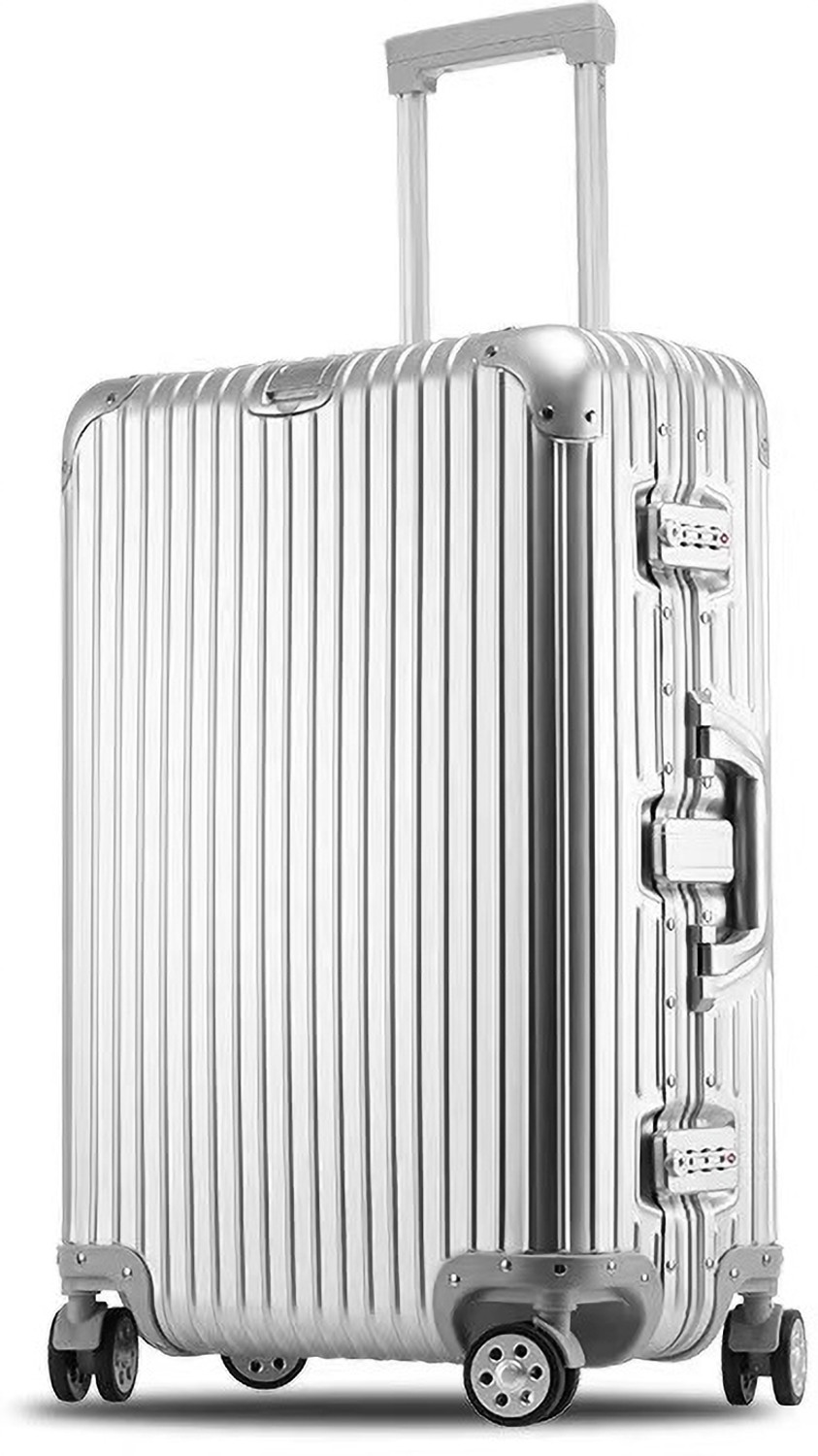Image of PYB Autograph Full Aluminium Large Silver Check-in Suitcase 8 Wheels - 26 inch