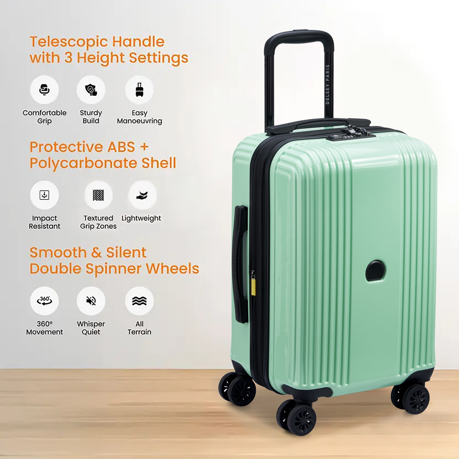 Image of DELSEY 77 CM Large Check-in Polycarbonate /ABS Hard-Sided 4D Trolley Bag (Ophelie) Check-in Suitcase 4 Wheels - 31 inch