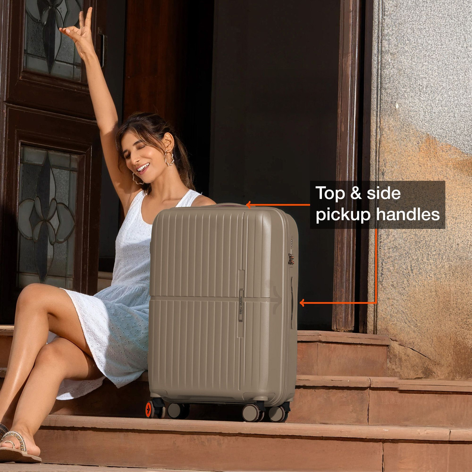 Image of NASHER MILES Springfield HardSide Polypropylene Set of 2 Champagne Trolley Bag(65&75cm) Check-in Suitcase 8 Wheels - 28 inch