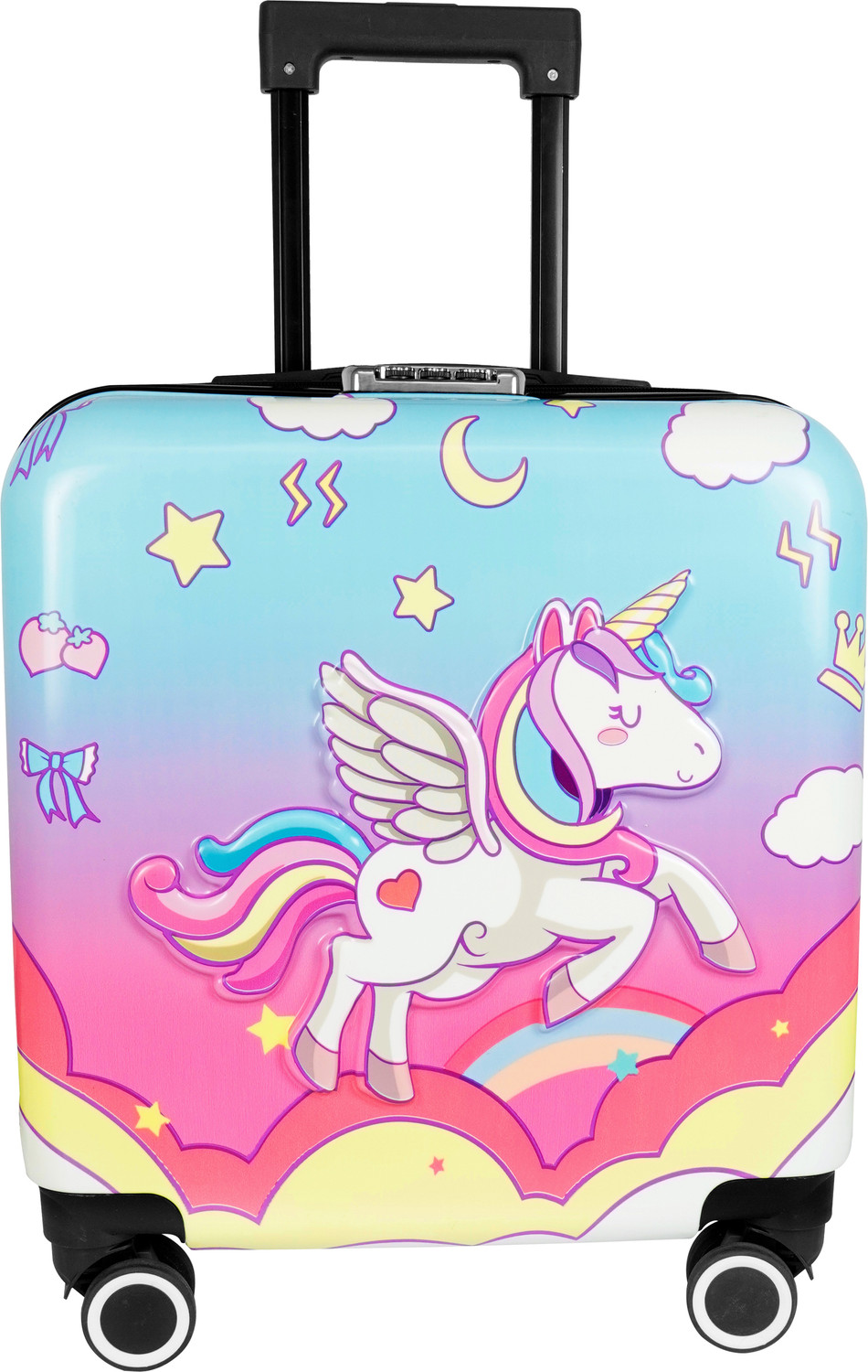Image of STORITE Cute Unicorn Print 360 Spinner Trolly Luggage for Kids Cabin Suitcase 4 Wheels - 15 inch