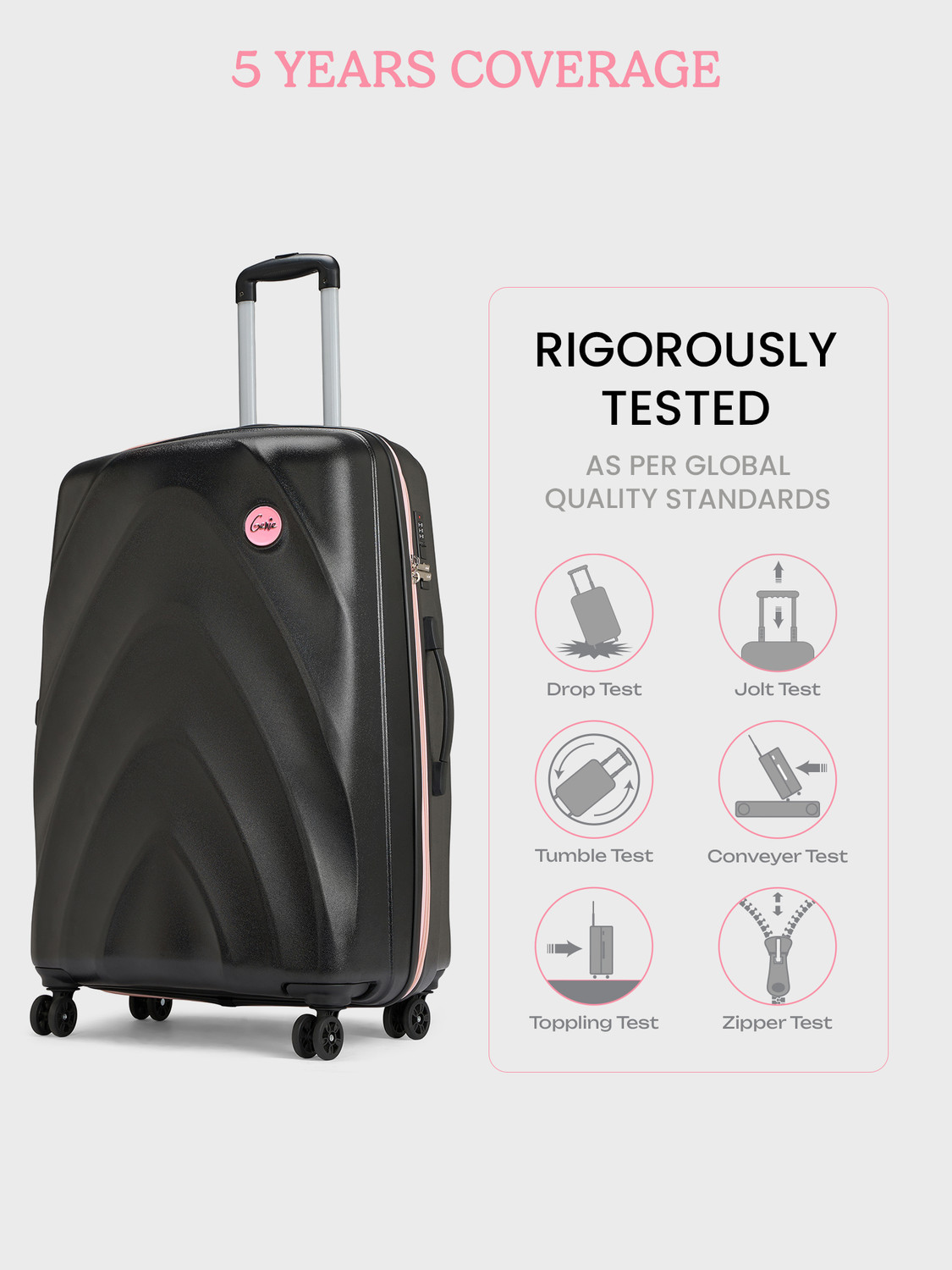 Image of Genie by Safari Daze Hard Luggage with Organized Interiors and Dual Wheels - Medium - Black Check-in Suitcase 8 Wheels - 26 inch