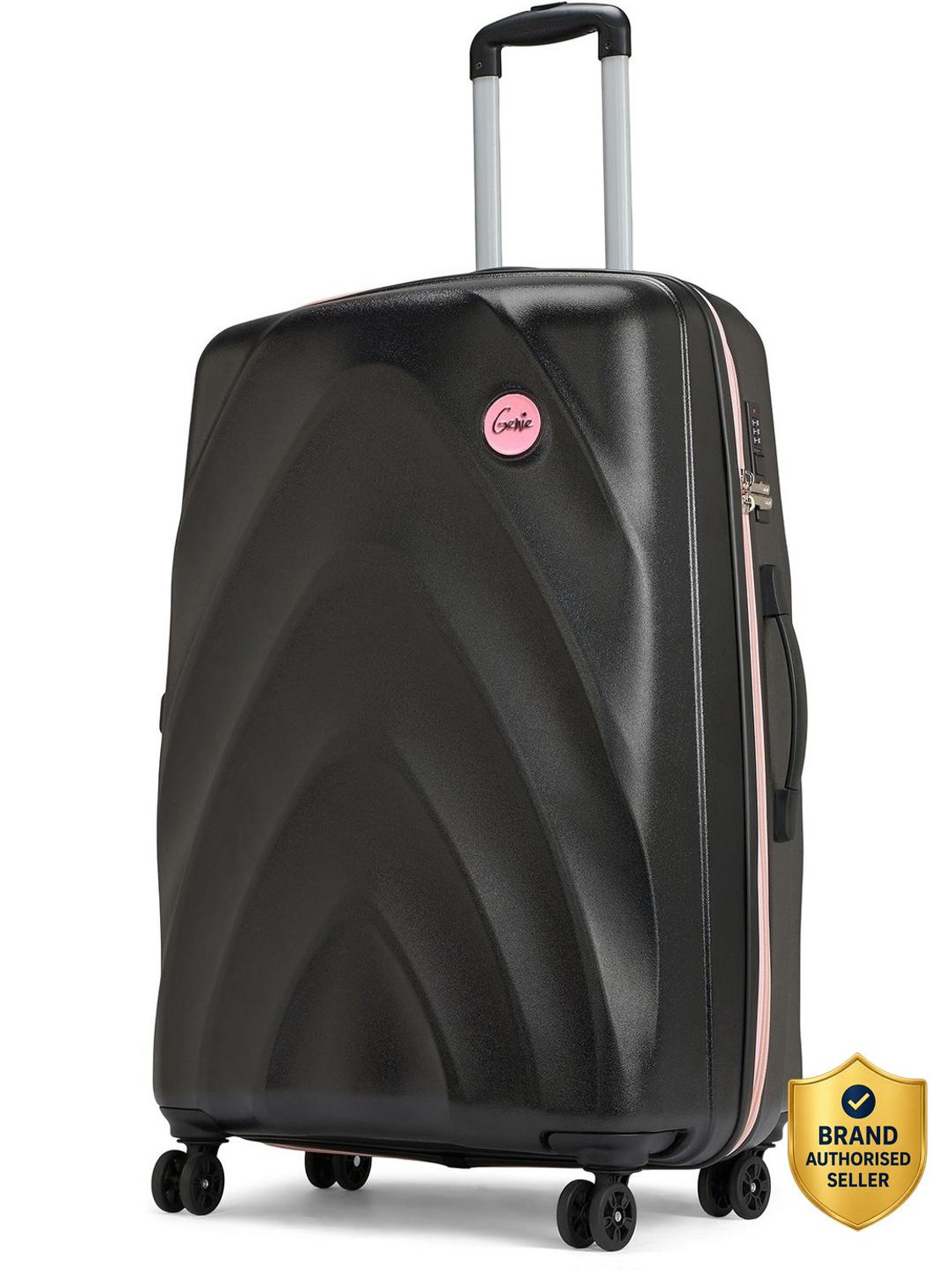 Image of Genie by Safari Daze Hard Luggage with Organized Interiors and Dual Wheels - Medium - Black Check-in Suitcase 8 Wheels - 26 inch