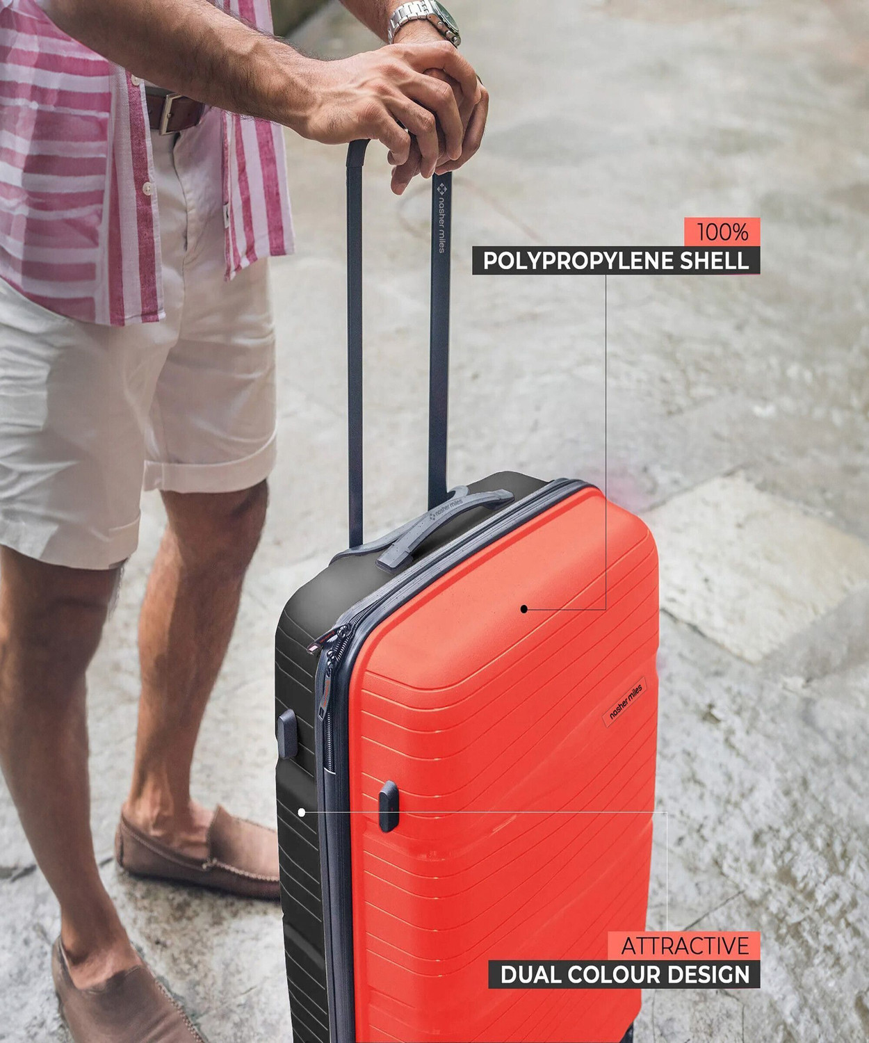 Image of NASHER MILES Nicobar Dual Tone Polypropylene Set of 3 Trolley Bags (55, 65 & 75 cm) Check-in Suitcase 8 Wheels - 28 inch