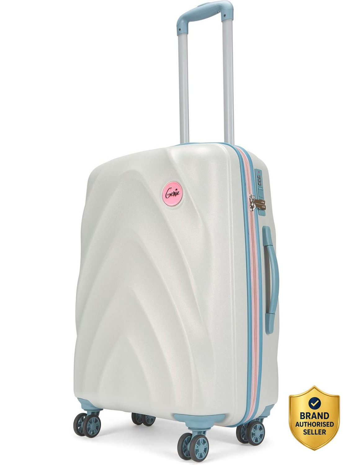 Image of Genie by Safari Daze Hard Luggage with Organized Interiors and Dual Wheels - Medium - Cloud Grey Check-in Suitcase 8 Wheels - 26 inch