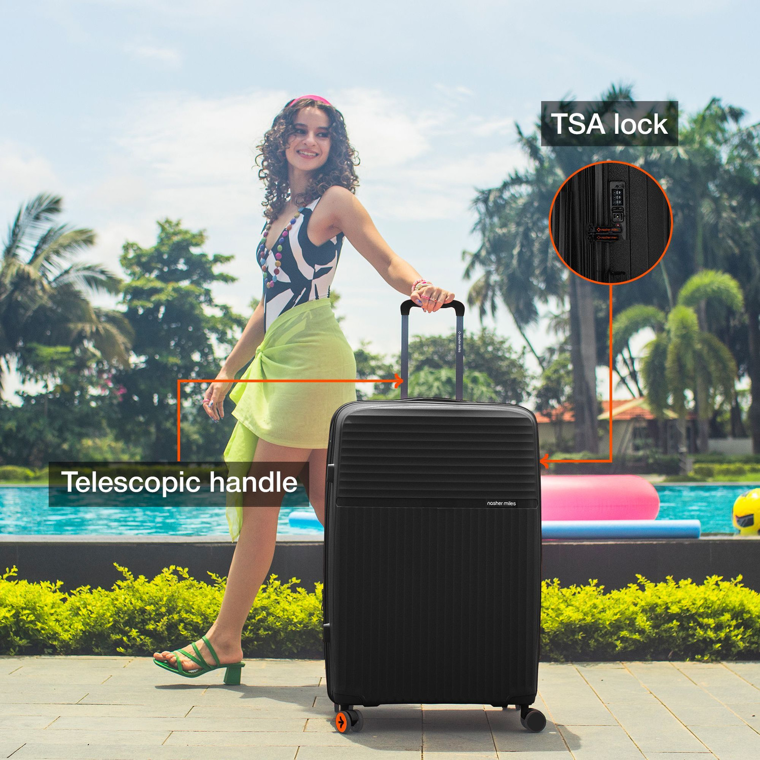 Image of NASHER MILES Krabi Expander Hardside Polypropylene Black TrolleyBags (65&75cm) Expandable Check-in Suitcase 8 Wheels - 28 inch