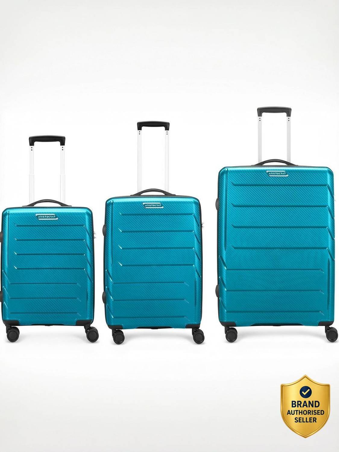 ARISTOCRAT CHROMA 8W(N) STR. Set of 3 (Small 55cm | Medium 65cm | Large 75cm) 360 TEAL BLU Cabin & Check-in Set 8 Wheels - 30 Inch