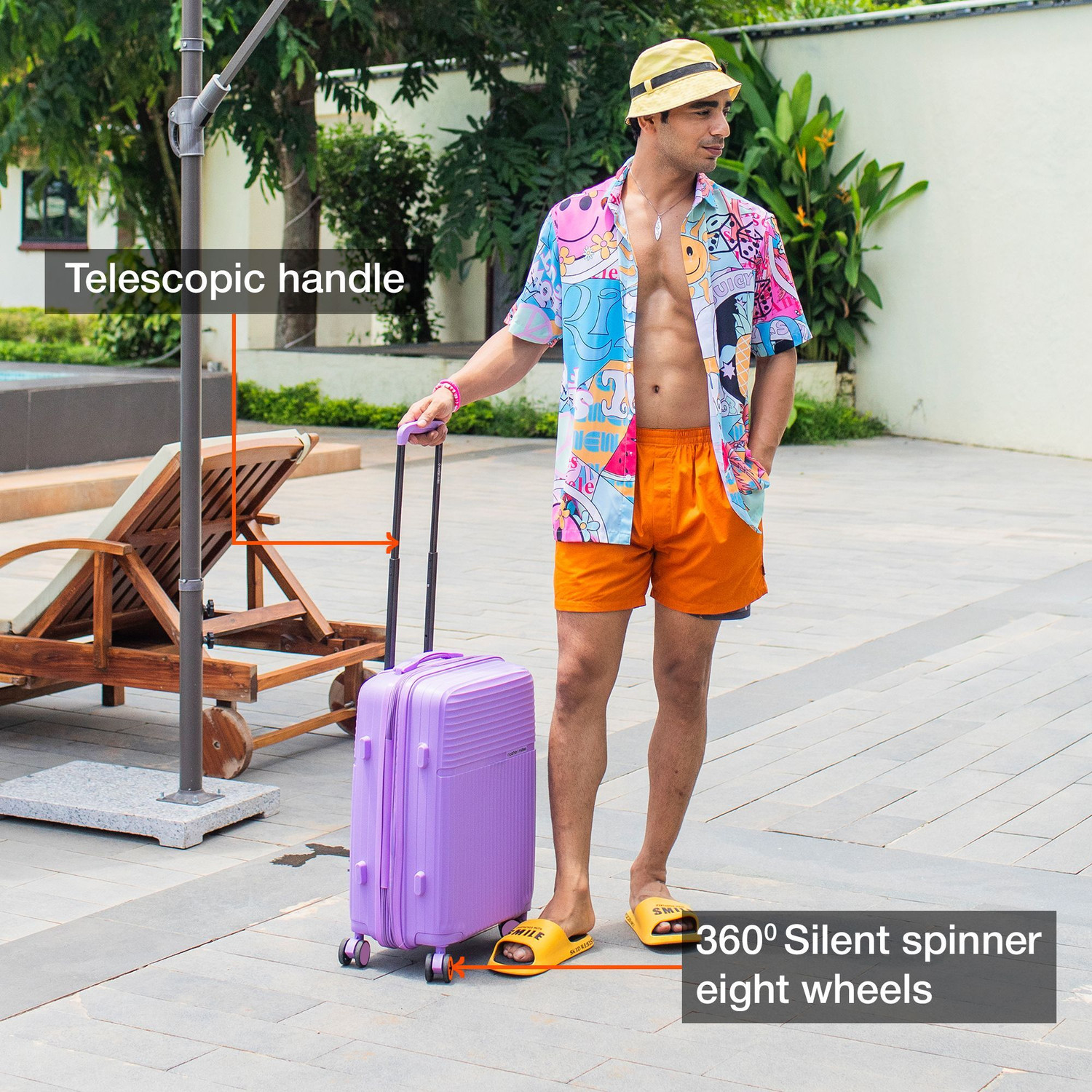 Image of NASHER MILES Krabi Expander Hardside Polypropylene Cabin Pastel Purple 55cm Trolley Bag Expandable Cabin Suitcase 8 Wheels - 20 inch