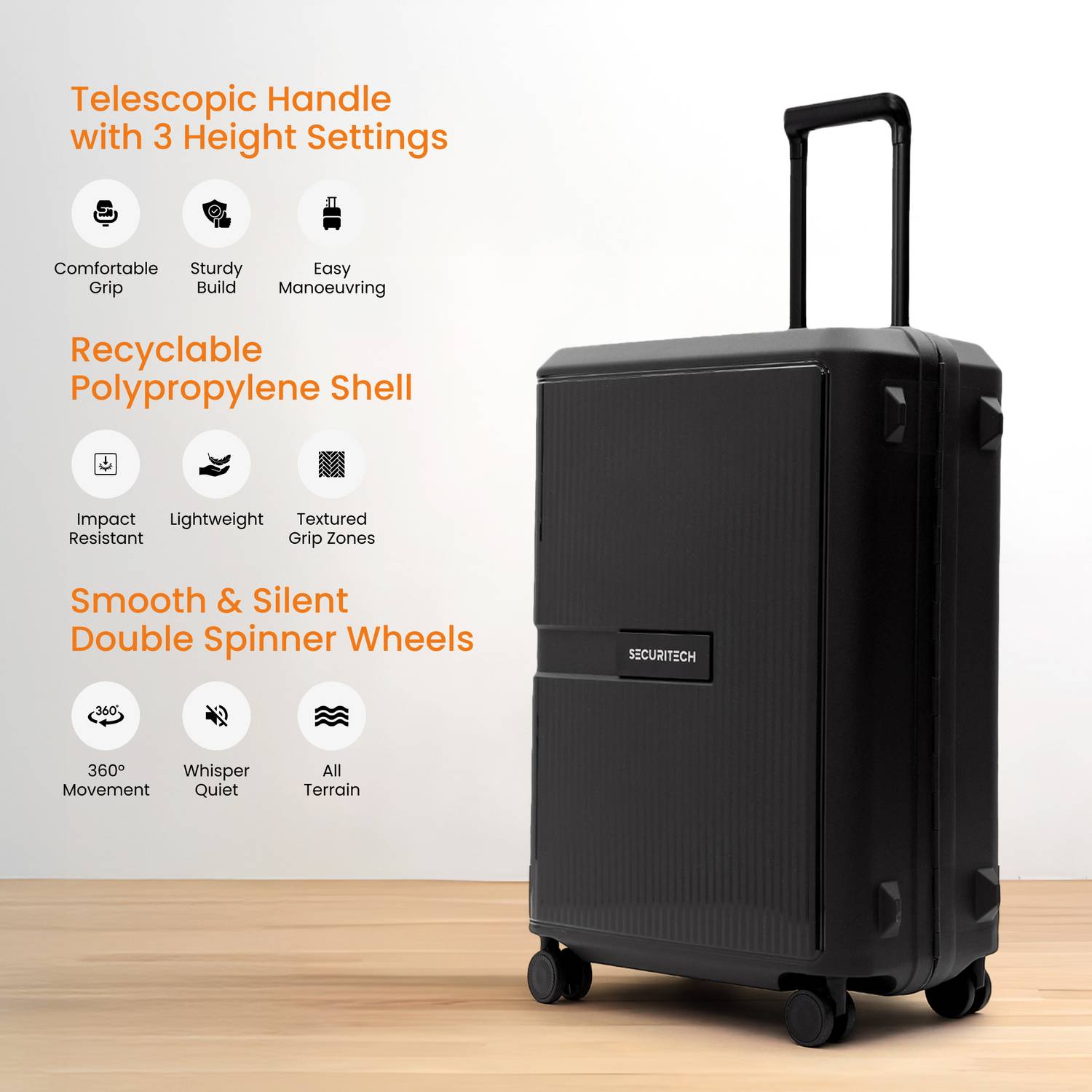 SECURITECH STONE Check-in Suitcase 30 Inch 8 Wheels Beige - Image 3