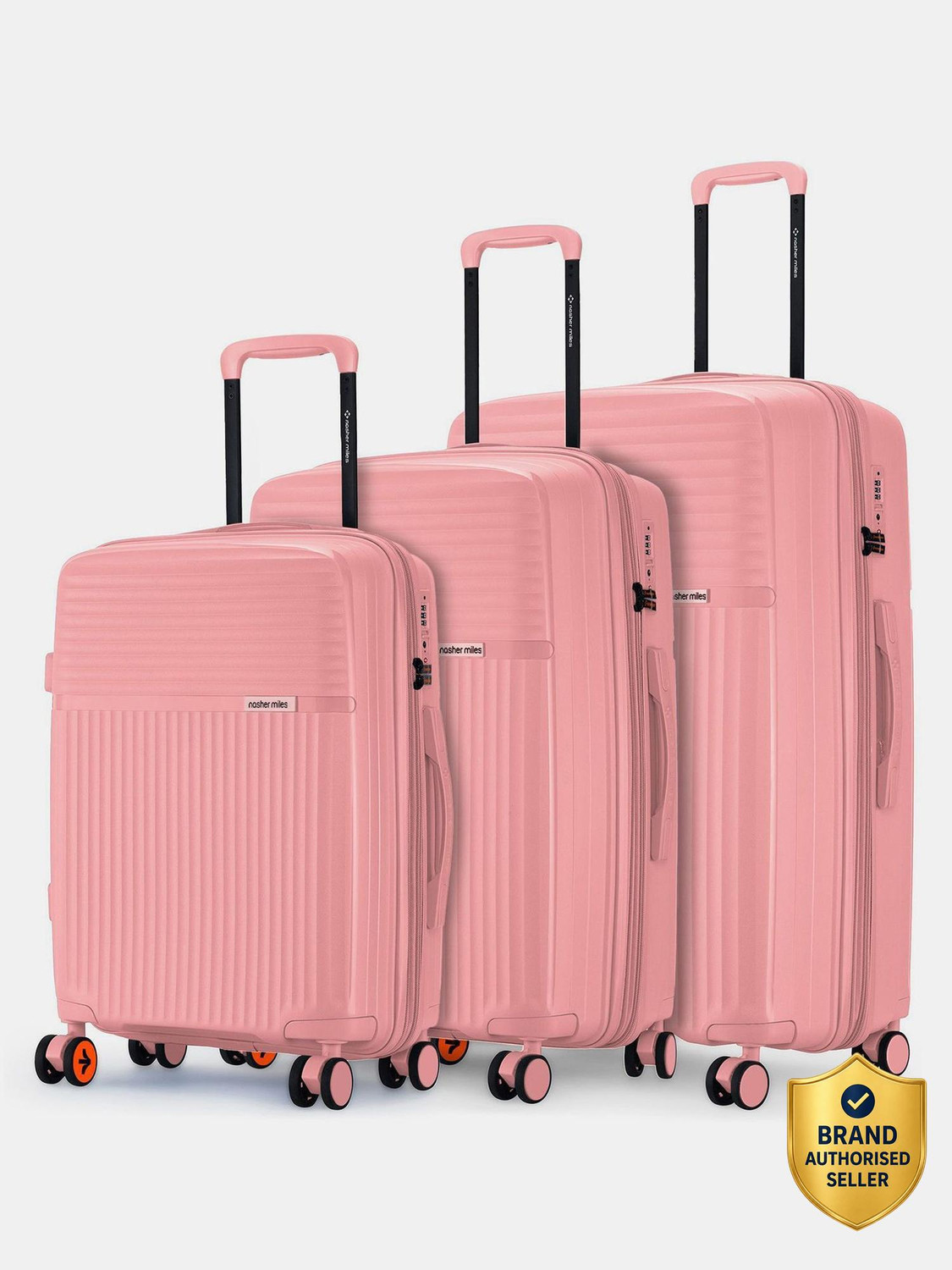 Image of NASHER MILES Hardside Polypropylene Peach Trolley Bags (55,65&75cm) Expandable Cabin & Check-in Set 8 Wheels - 28 inch