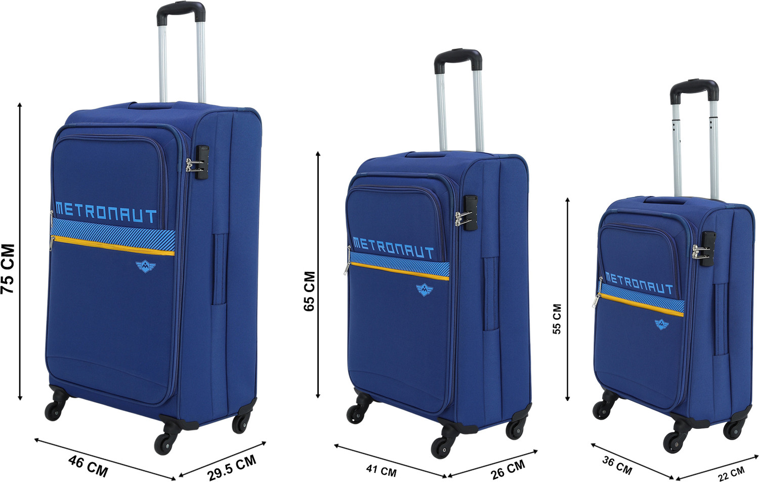 Image of METRONAUT Tonlite Combo Set (30inch+26inch+22inch) Cabin & Check-in Set 4 Wheels - 30 Inch