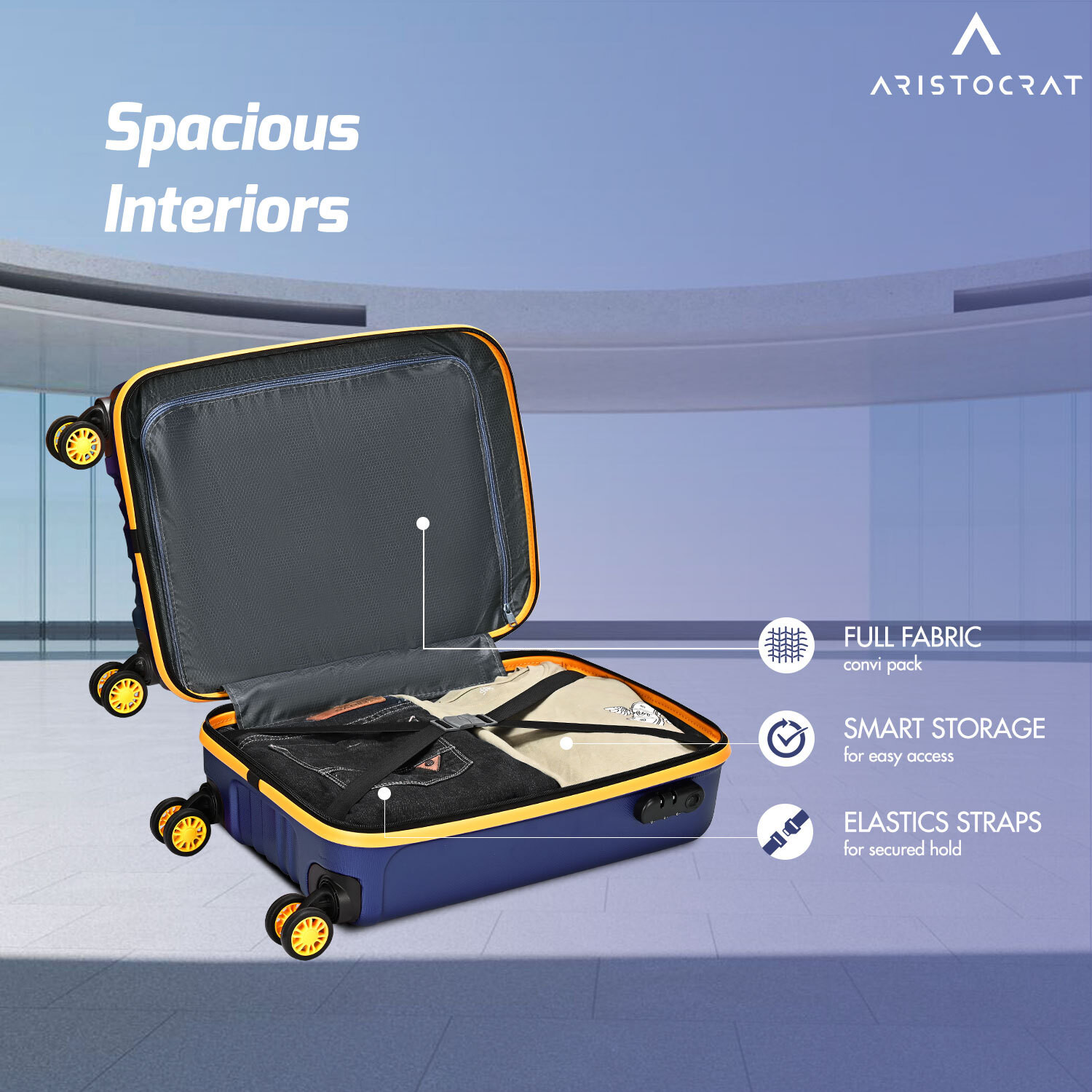 Image of ARISTOCRAT Vortex Plus Cabin Trolley Bag | Small Hard Luggage with Combination Lock Cabin Suitcase 8 Wheels - 22 Inch