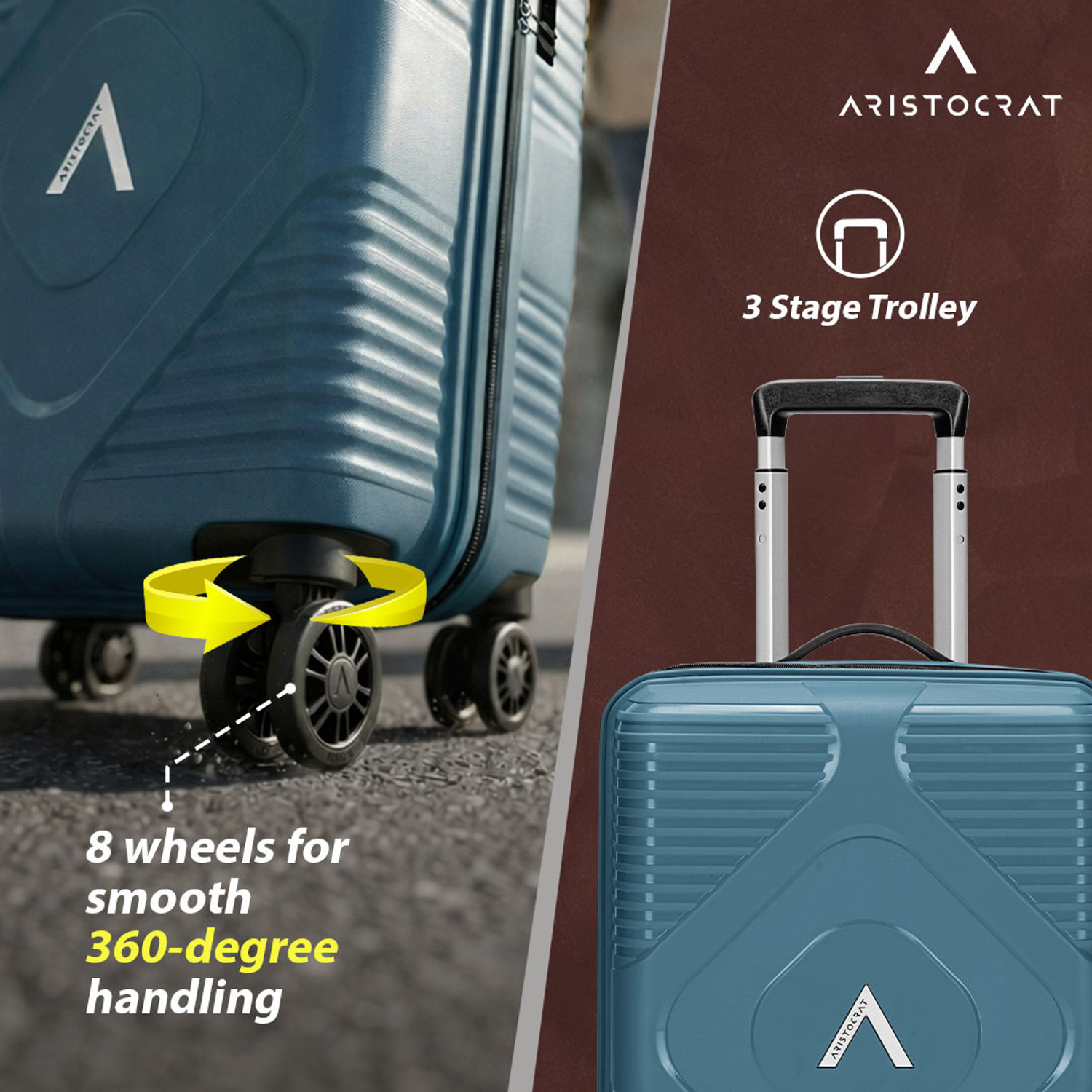 Image of ARISTOCRAT Crystal Set of 2 Trolley Bag | Hard Luggage with Flushed Combination Lock Cabin & Check-in Set 8 Wheels - 26 Inch