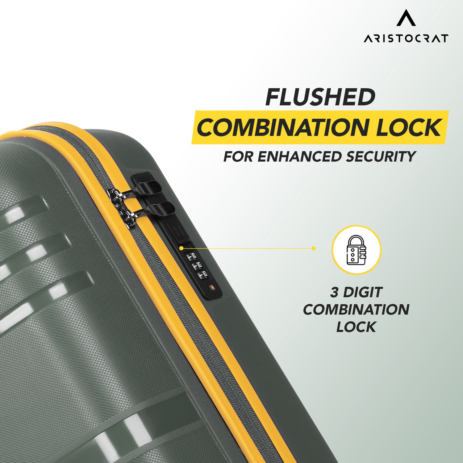 Image of ARISTOCRAT Airstop Max Hard Side Luggage | Trolley Bag With Flushed Combination Lock Cabin Suitcase 4 Wheels - 21 Inch