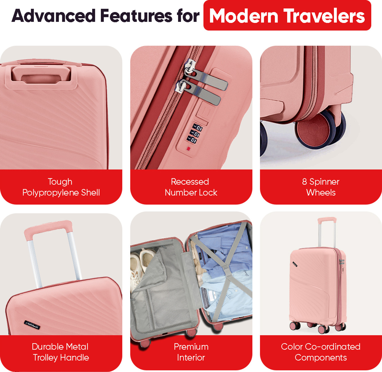 Image of LATTITUDE by Provogue MERIDIAN 55 /65 /75 8W BLOSSOM PINK /MEGENTA PINK Cabin & Check-in Set 8 Wheels - 28 inch