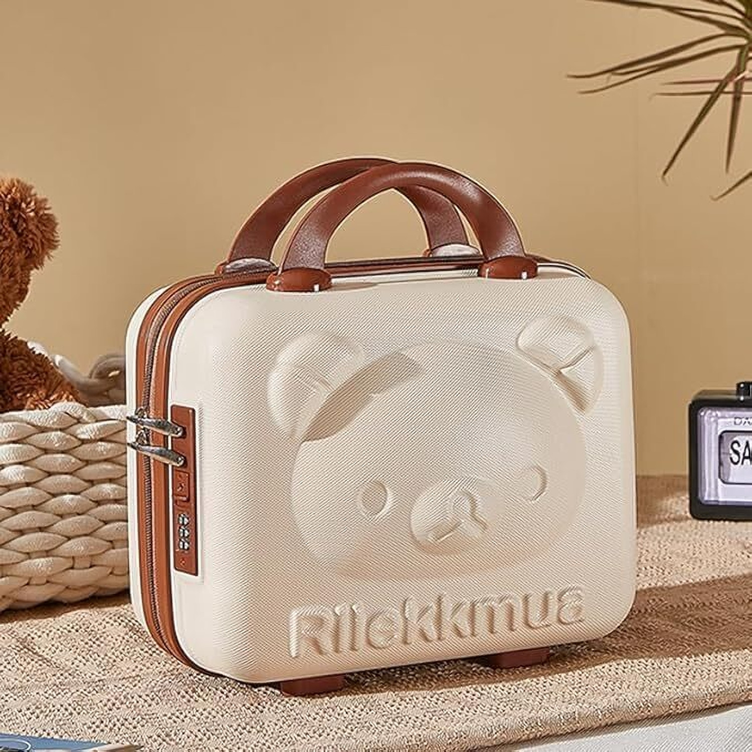 Image of FLIPXEN Teddy Bear Vanity Case for Women Hard Shell Makeup Travel Organizer Bag Cabin Suitcase - 22 inch