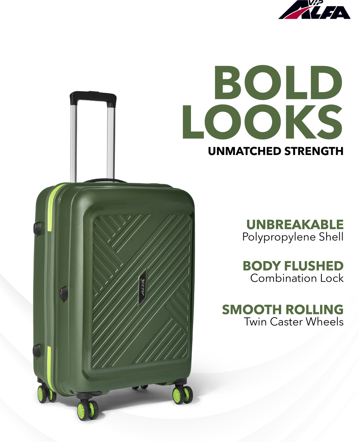 Image of ALFA by VIP Rhino Strong Hard Side Luggage | Trolley Bag With Flushed Combination Lock Cabin Suitcase 8 Wheels - 22 Inch