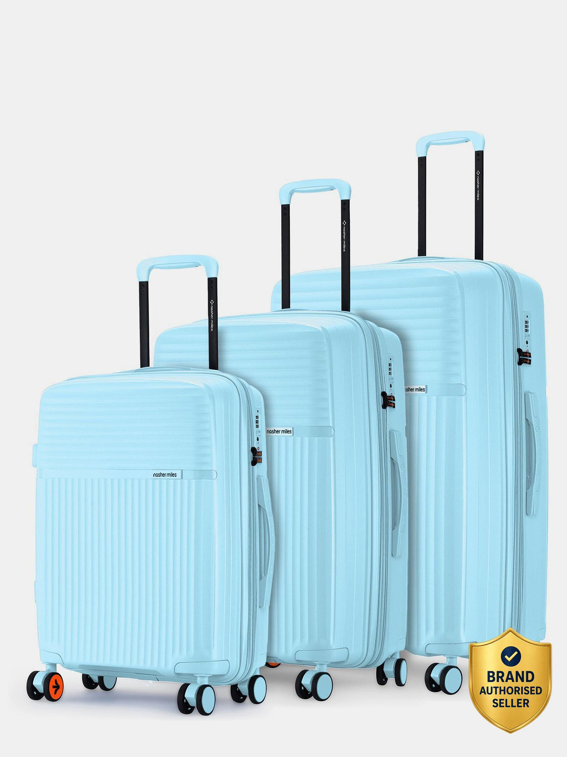 Image of NASHER MILES Krabi Expander Hardside Polypropylene Light Blue Trolley Bag(55,65&75cm) Expandable Cabin & Check-in Set 8 Wheels - 28 inch