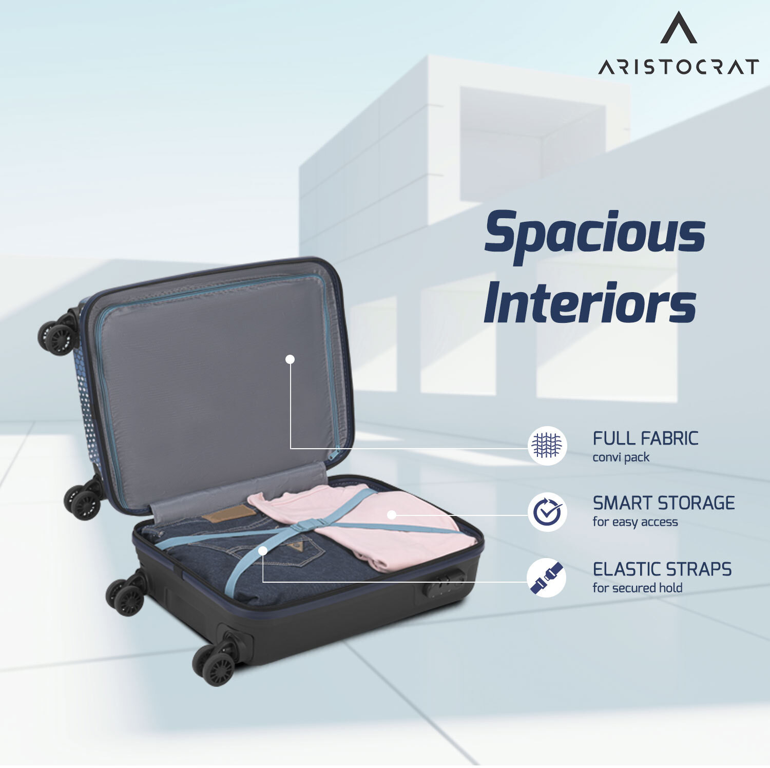 Image of ARISTOCRAT Combat Cabin Trolley Bag | Hard Luggage | Combination Lock with Sturdy Zipper Cabin Suitcase 8 Wheels - 21 Inch
