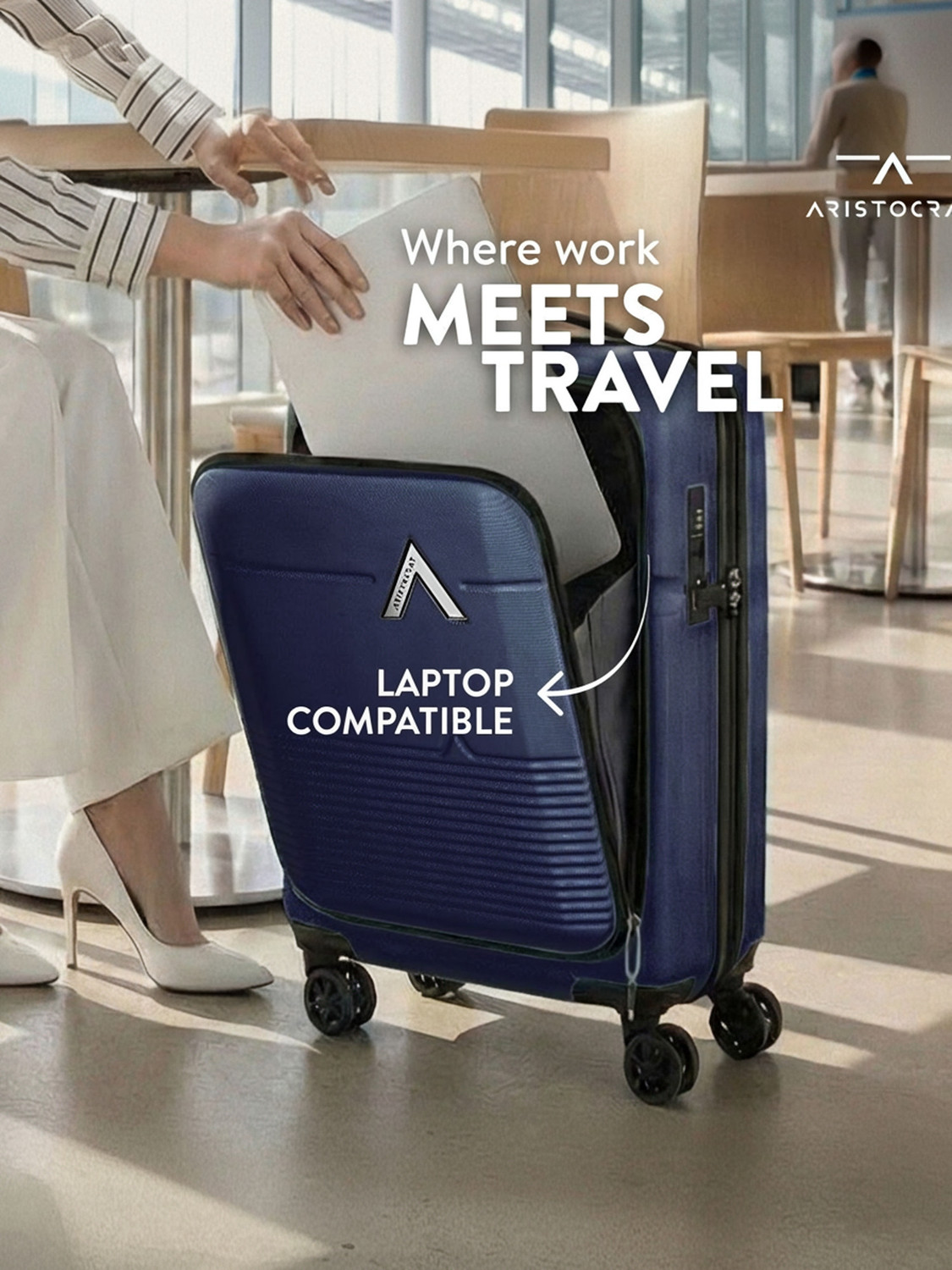 Image of ARISTOCRAT Orbit Hard Side Laptop Compartment Trolley Bag With Combination Lock Cabin Suitcase 8 Wheels - 21 inch