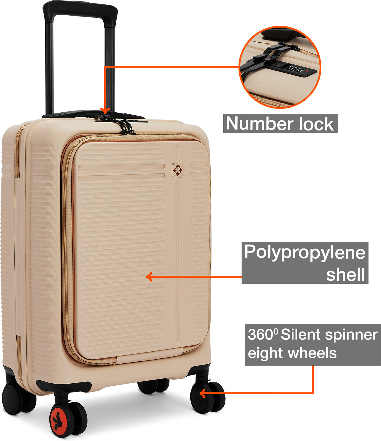 Image of NASHER MILES Shibuya Polypropylene 20 Inch Carry On Trolley Bag with Laptop Compartment Cabin Suitcase 8 Wheels - 20 inch