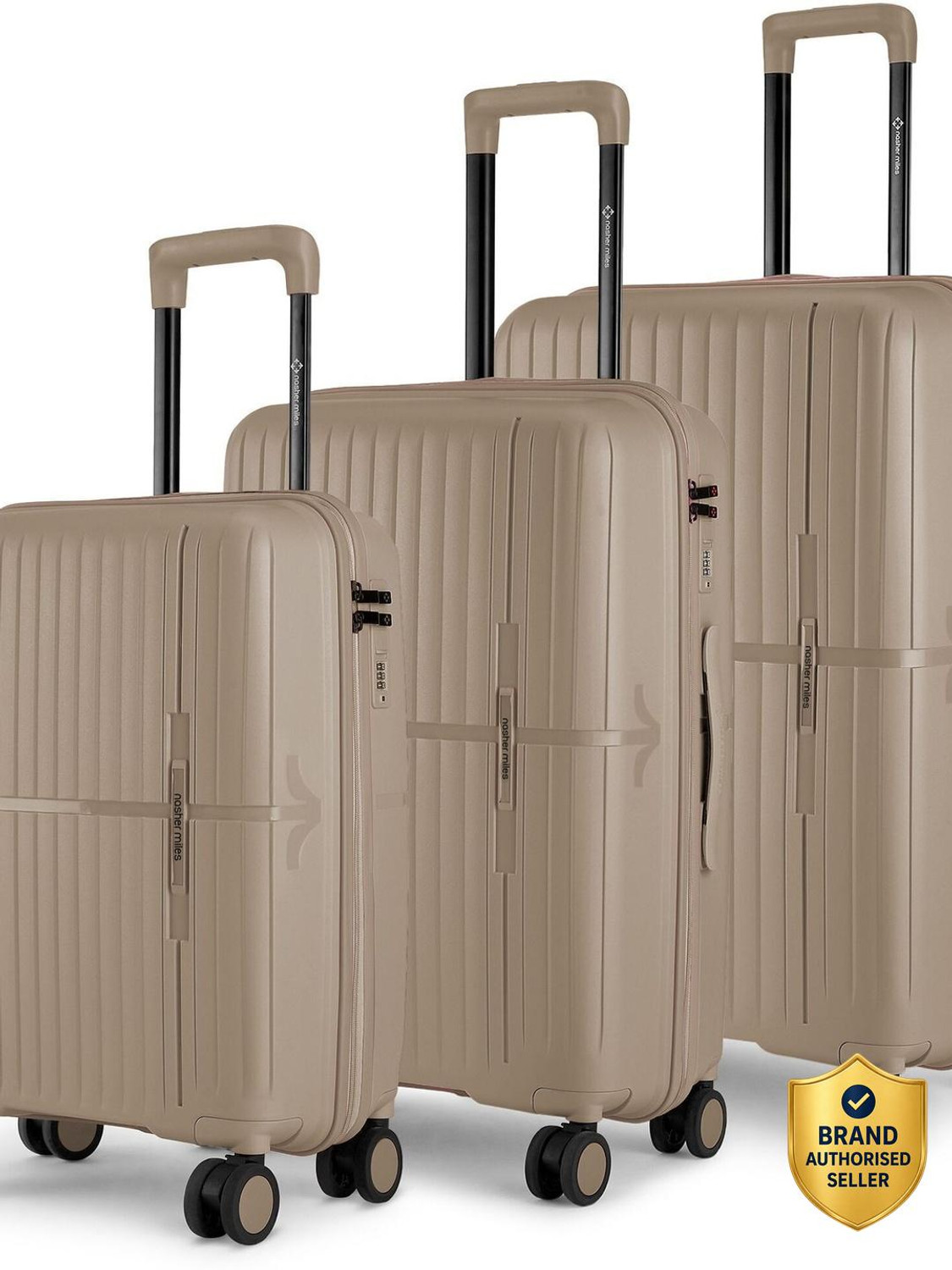 Image of NASHER MILES Springfield HardSide Polypropylene of 3 Champagne Trolley Bag(55,65&75cm) Cabin & Check-in Set 8 Wheels - 28 inch