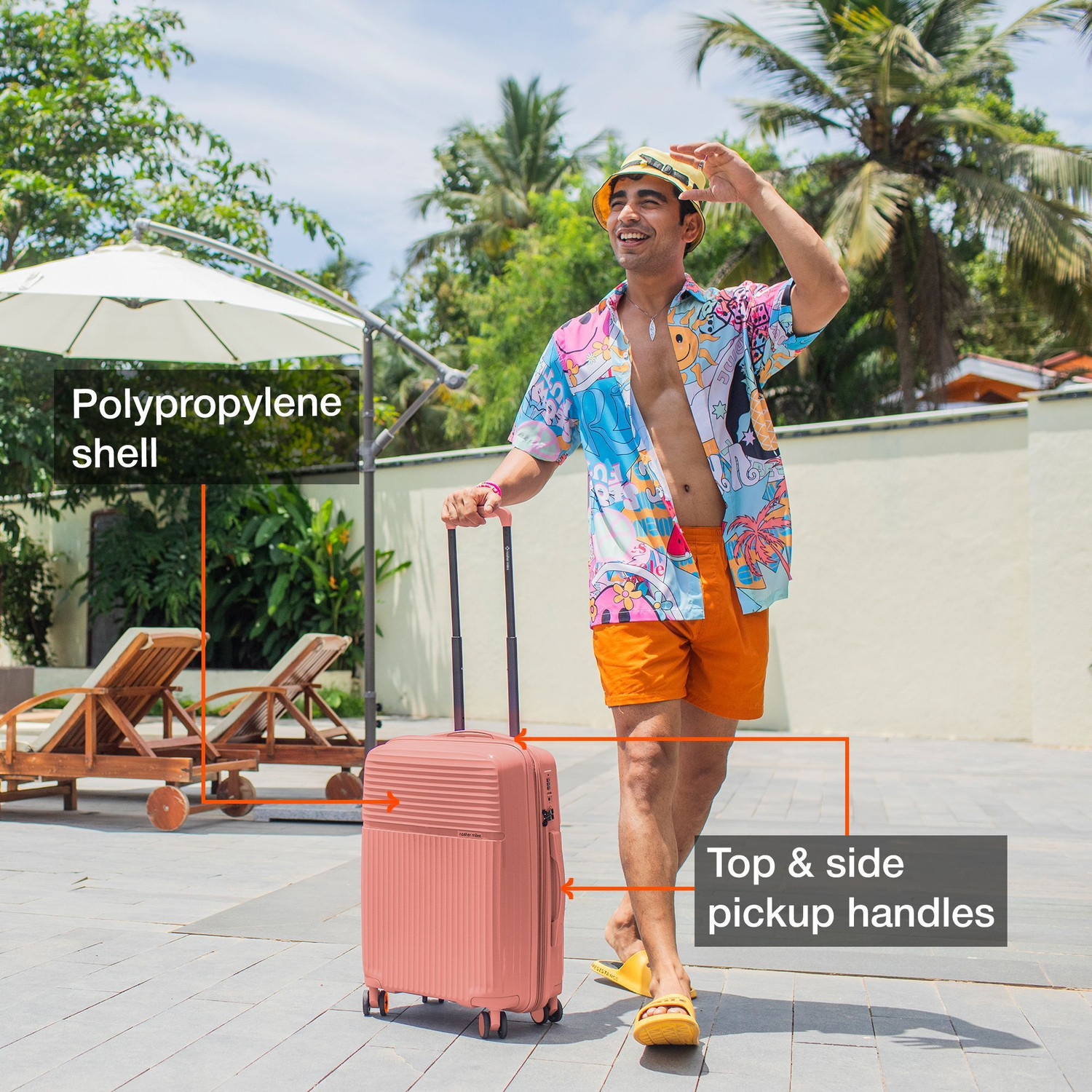 Image of NASHER MILES Krabi Expander Hardside Polypropylene Cabin Peach 55cm Trolley Bag Expandable Cabin Suitcase 8 Wheels - 20 inch