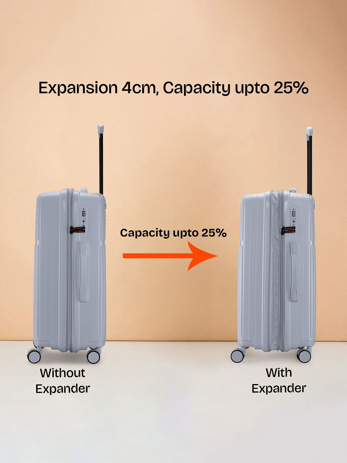 Image of NASHER MILES Krabi Expander Hardside Polypropylene Grey Trolley Bags (55,65&75cm) Expandable Cabin & Check-in Set 8 Wheels - 28 inch