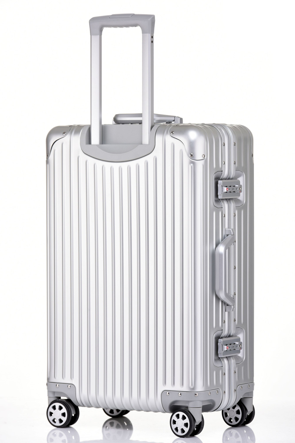 Image of PYB Autograph Full Aluminium Large Silver Check-in Suitcase 8 Wheels - 26 inch