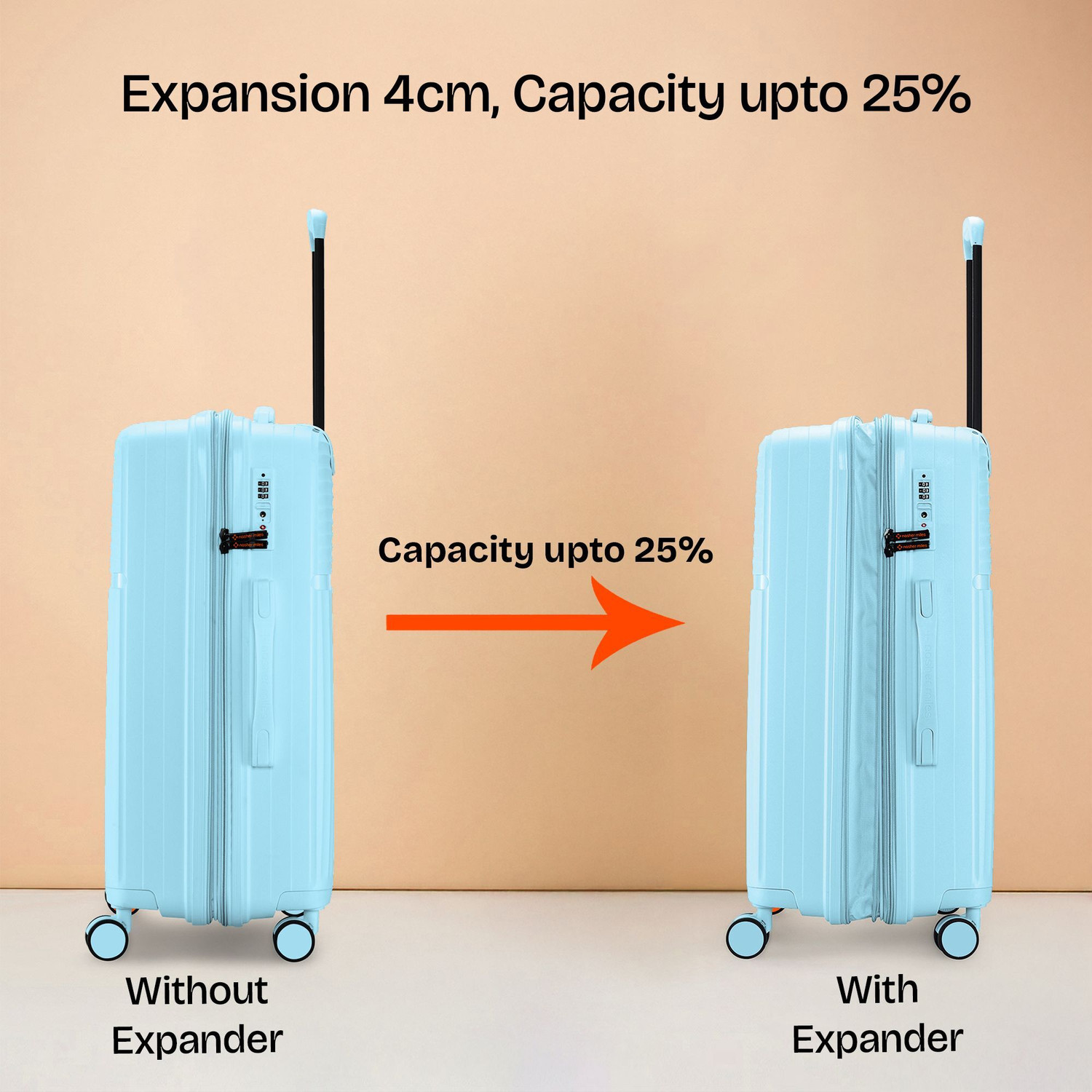 Image of NASHER MILES Krabi Expander Hardside Polypropylene Check-in Light Blue 65cm Trolley Bag Expandable Check-in Suitcase 8 Wheels - 24 inch