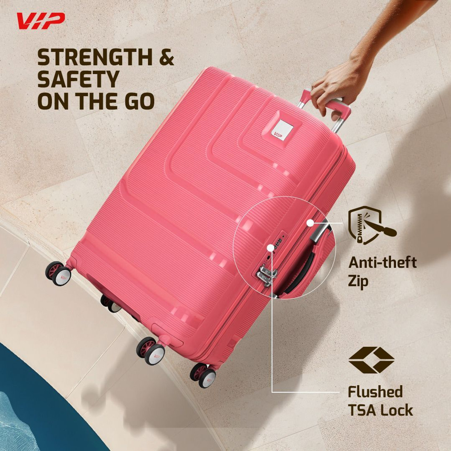 Image of VIP Lexus Check-in 360 - 76 cm Large 8 Wheels Trolley Bag | Hard Luggage (Coral) Check-in Suitcase 8 Wheels - 30 inch