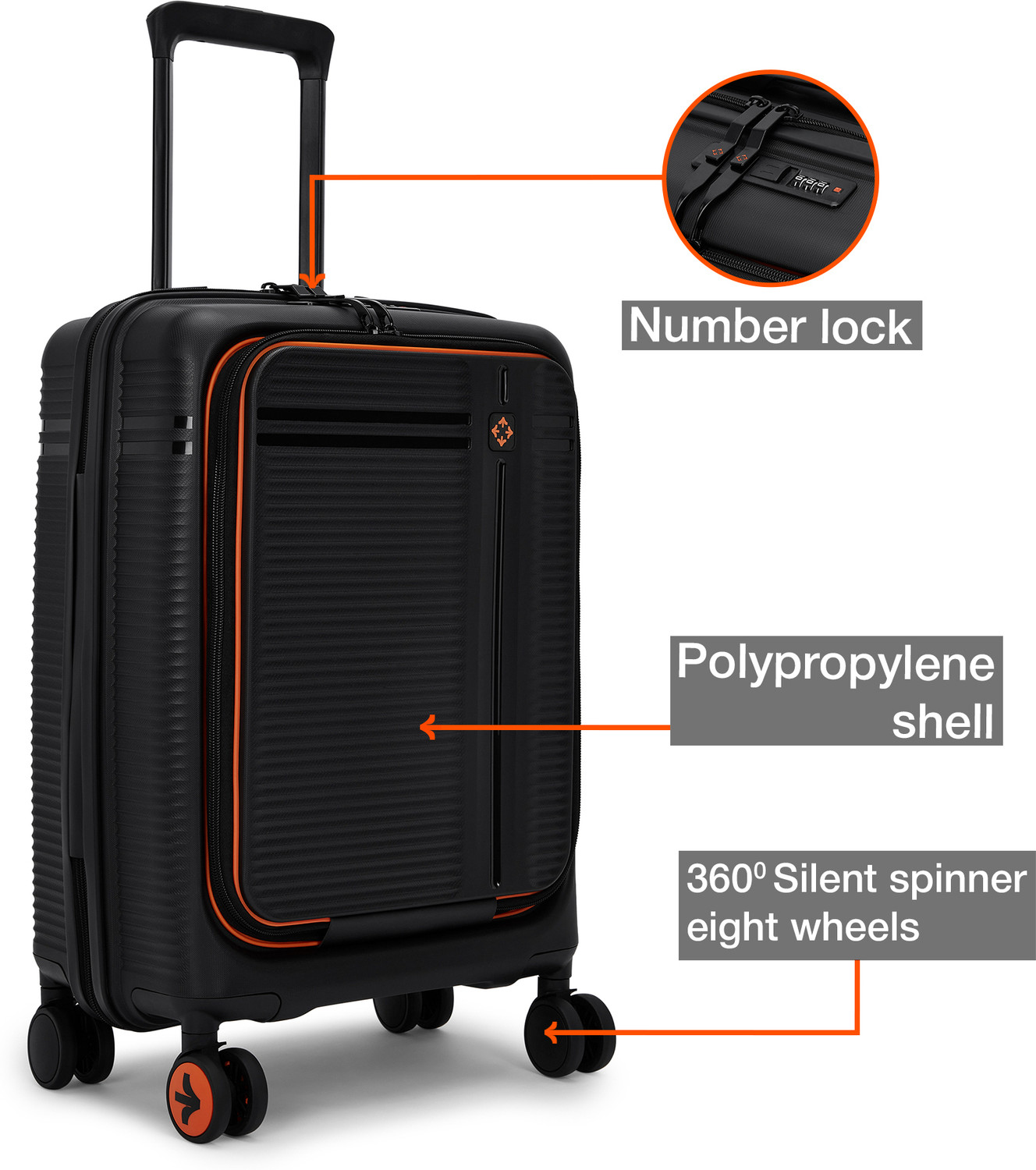 Image of NASHER MILES Shibuya Polypropylene 20 Inch Carry On Trolley Bag with Laptop Compartment Cabin Suitcase 8 Wheels - 20 inch