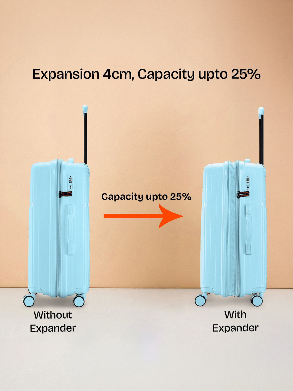 Image of NASHER MILES Krabi Expander Hardside Polypropylene Light Blue Trolley Bag(55,65&75cm) Expandable Cabin & Check-in Set 8 Wheels - 28 inch