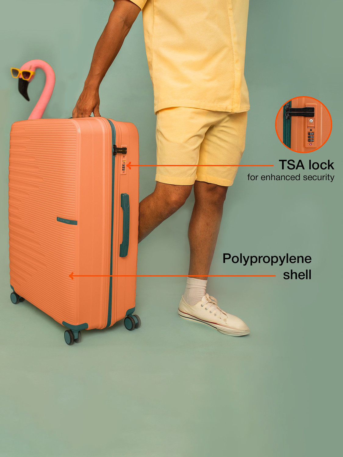 Image of NASHER MILES Havelock TSA Lock HardSide Polypropylene Orange Trolley Bags (55,65&75cm) Cabin & Check-in Set 8 Wheels - 28 inch